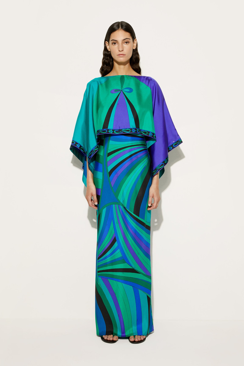 PUCCI IRIDE PRINT LONG DRESS WITH CAPE outlook