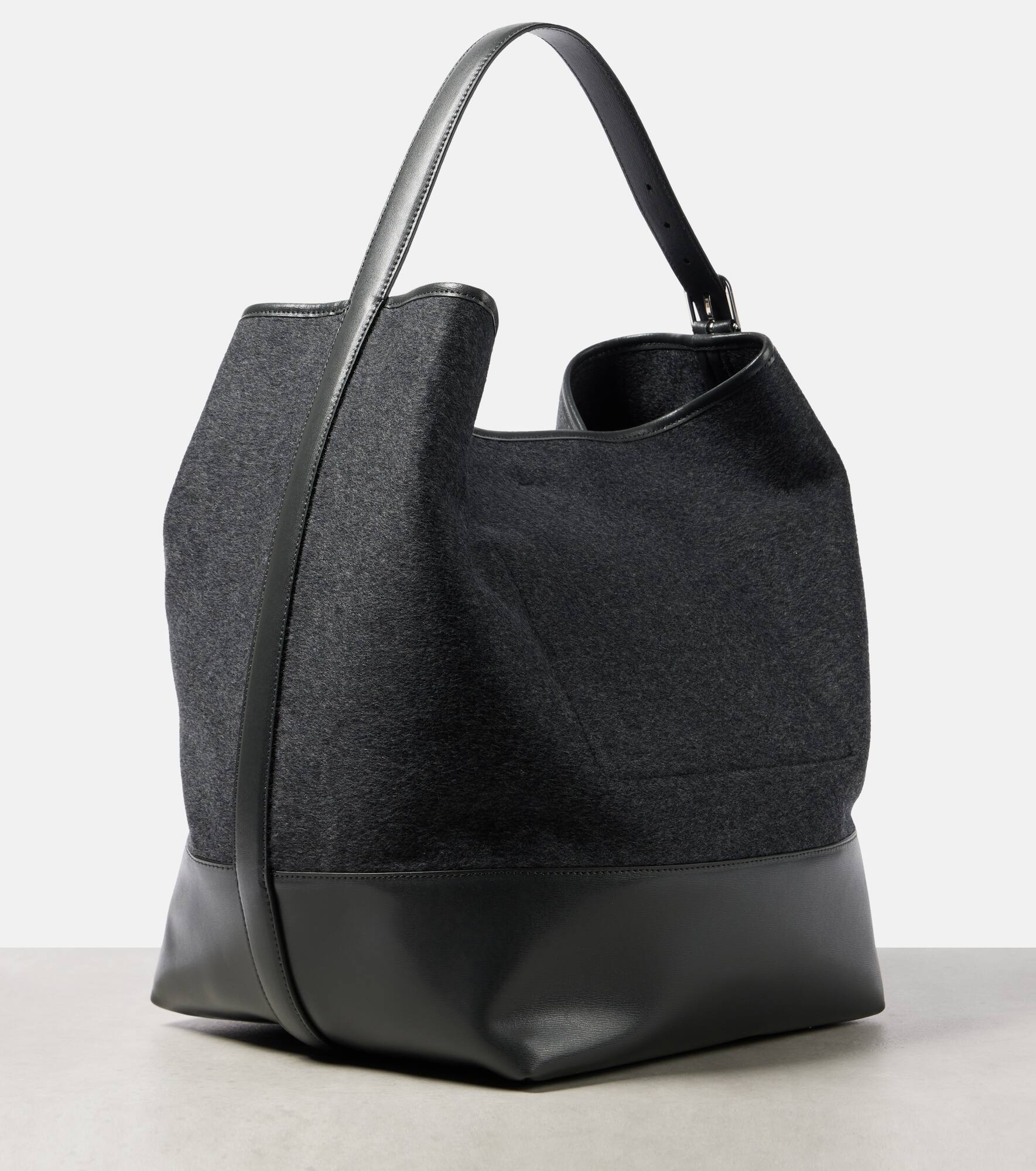 Leather-trimmed wool doublé tote bag - 4