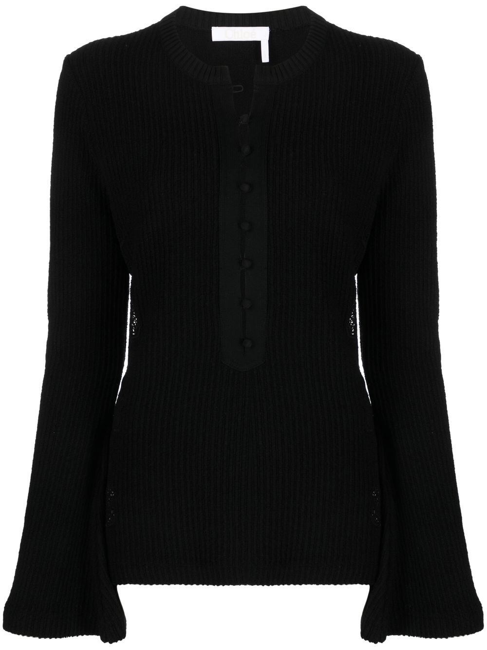 flared-sleeve ribbed-knit top - 1
