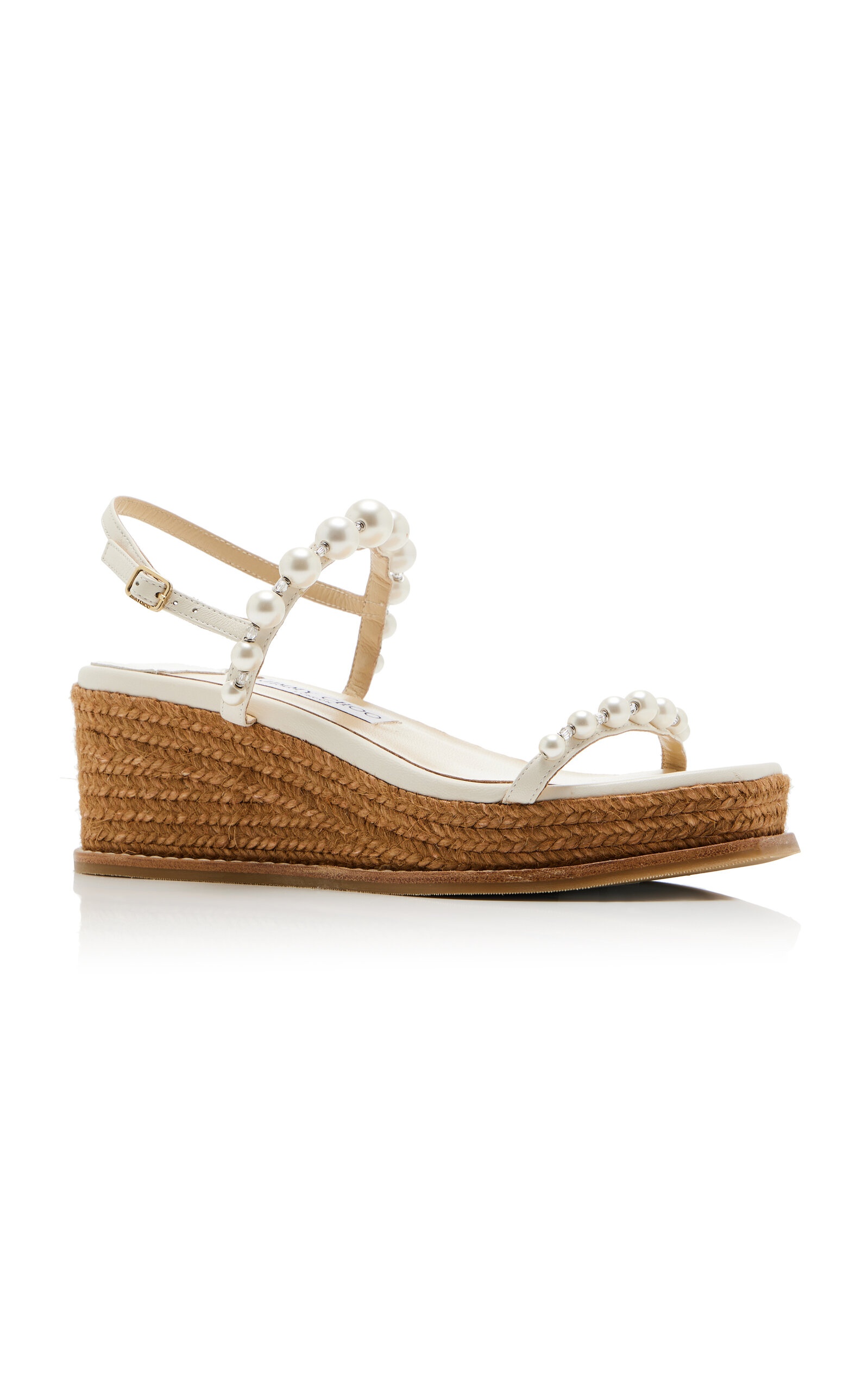 Amatuus Pearl-Embellished Leather Wedge Sandals white - 4