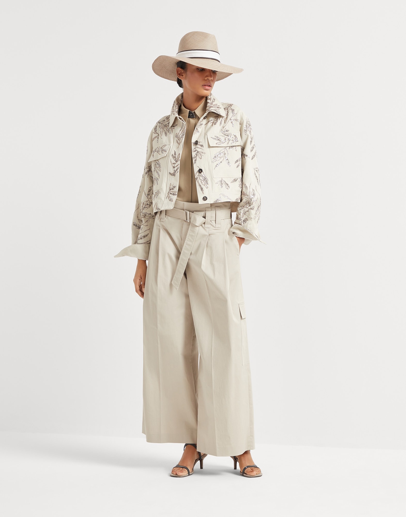 Cotton and linen canvas outerwear jacket with glistening herbarium embroidery - 5