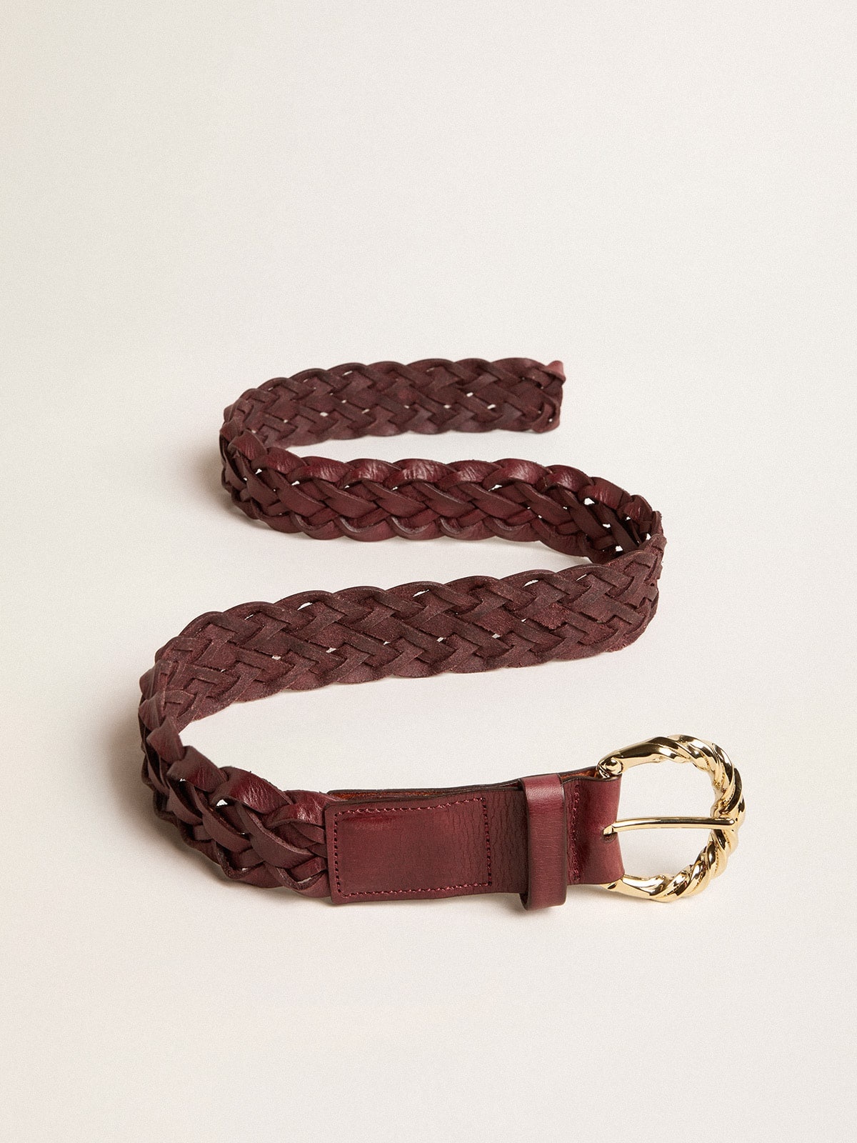 Women’s burgundy woven leather belt - 4