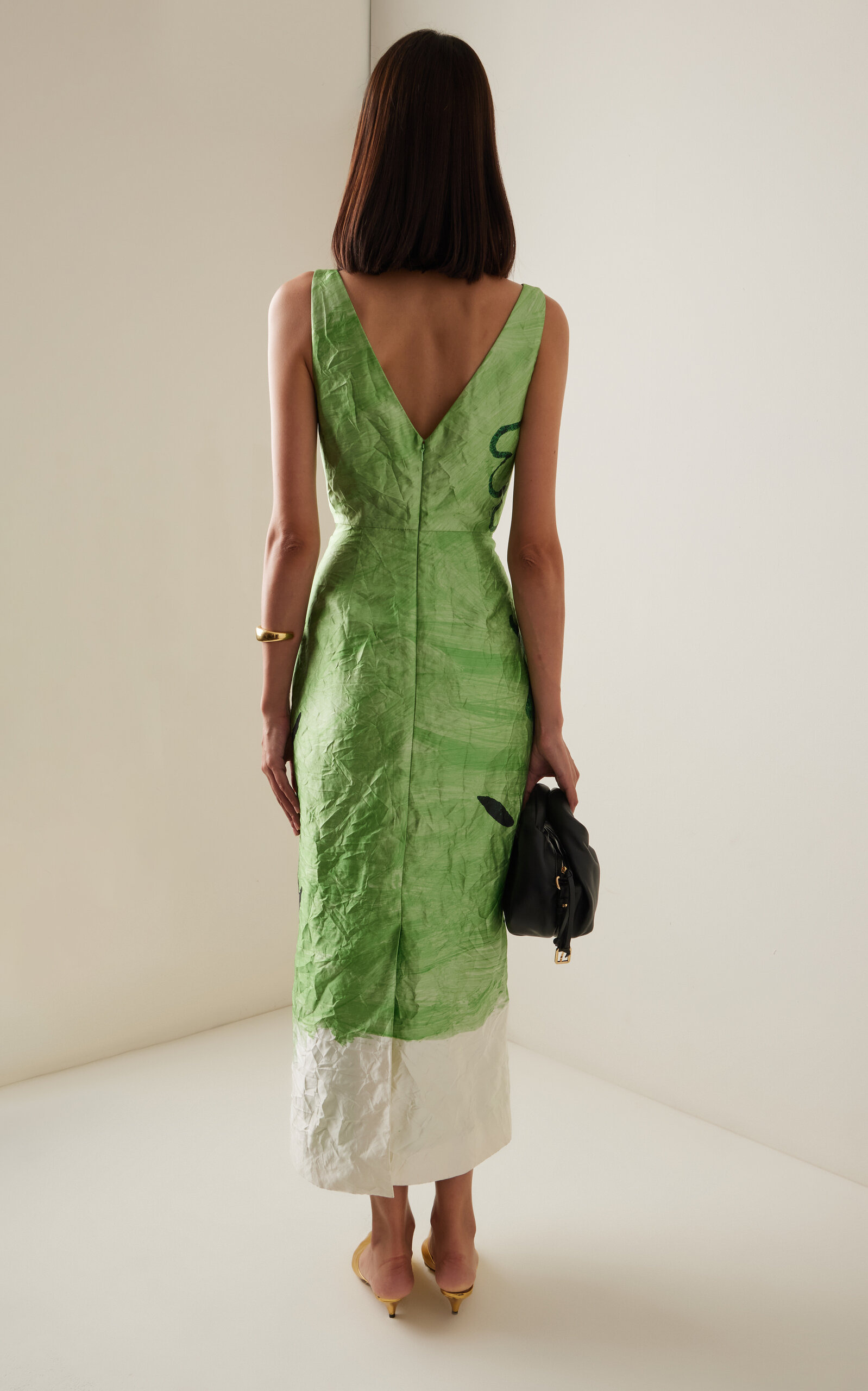Crinkled Satin Midi Dress green - 4