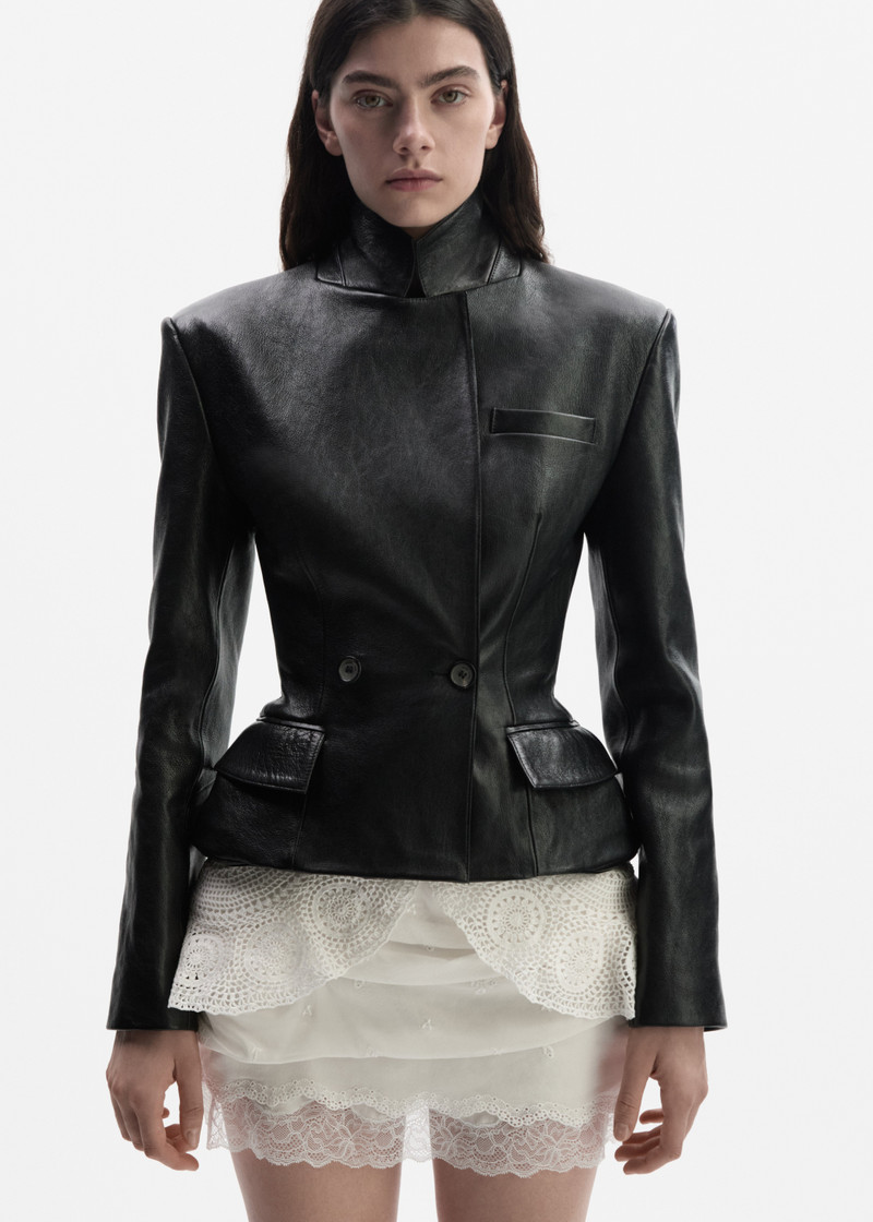 MAGDA BUTRYM Tailored leather peplum blazer in black outlook