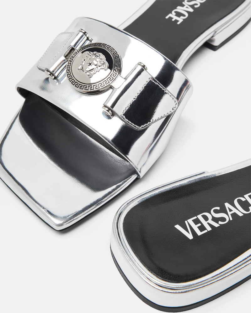 Medusa Buckle Metallic Flat Sandals 4