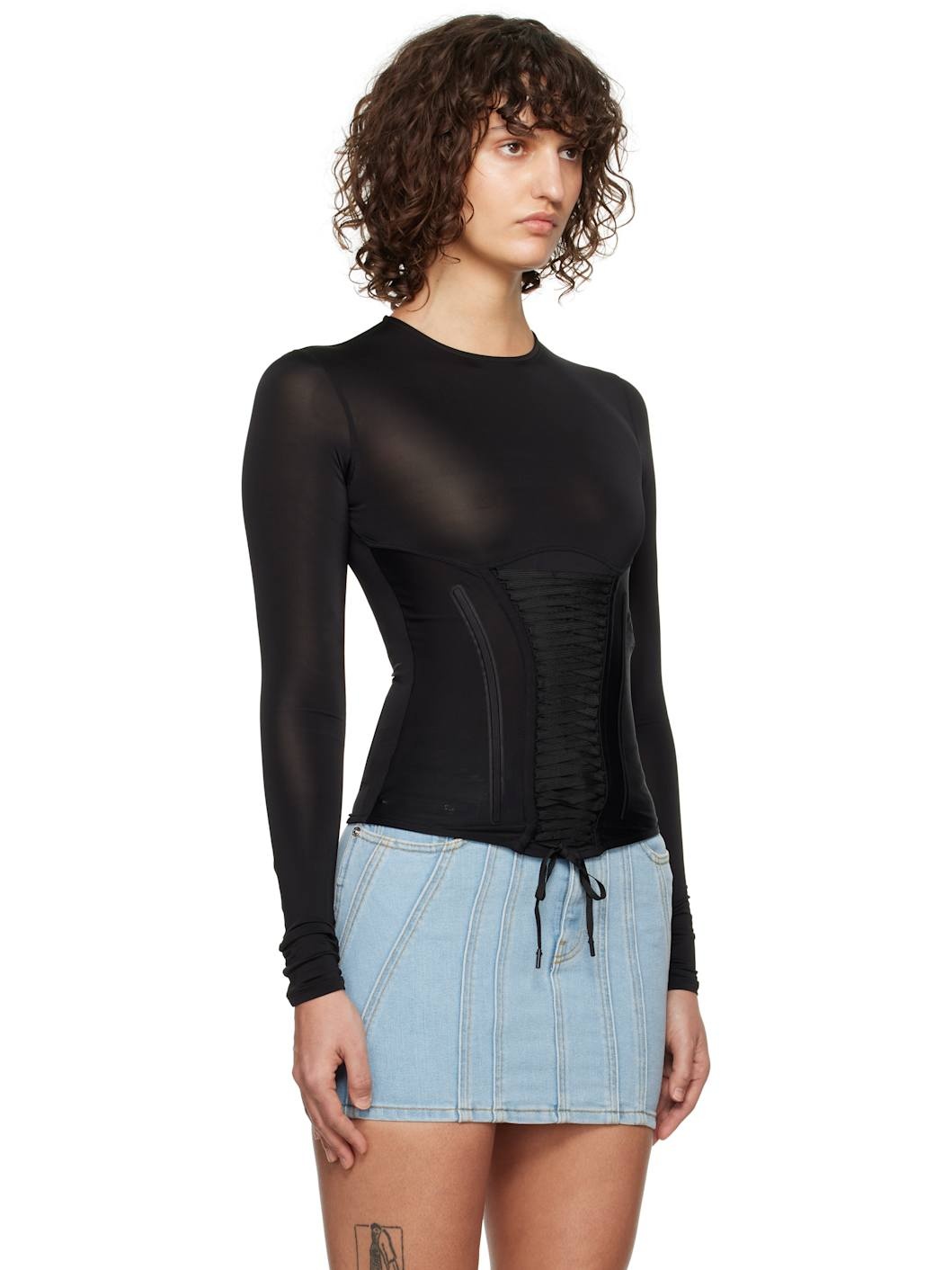 Black Lace-Up Top - 2