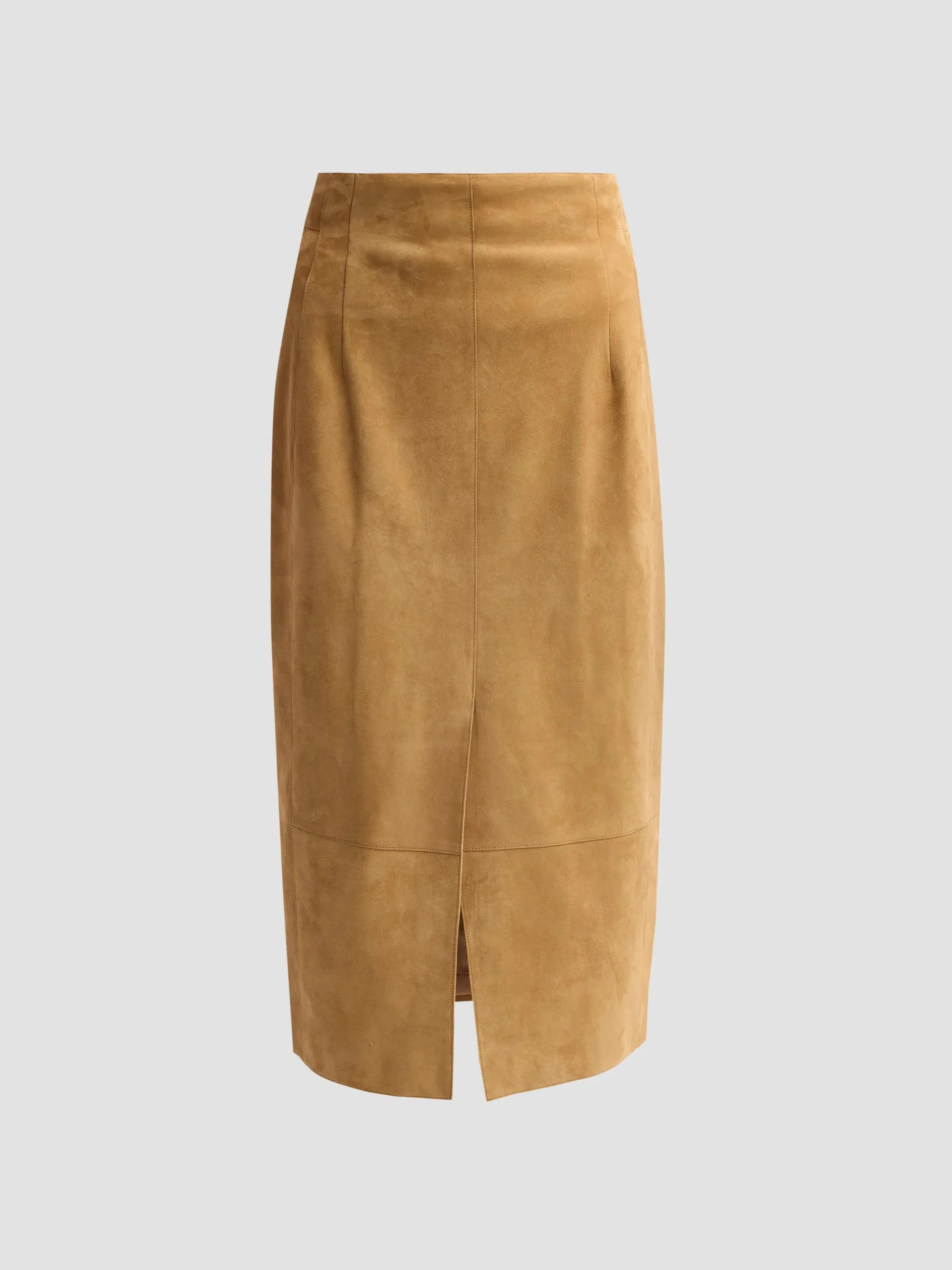 Women's Suede Pencil Skirt - Camel - 1