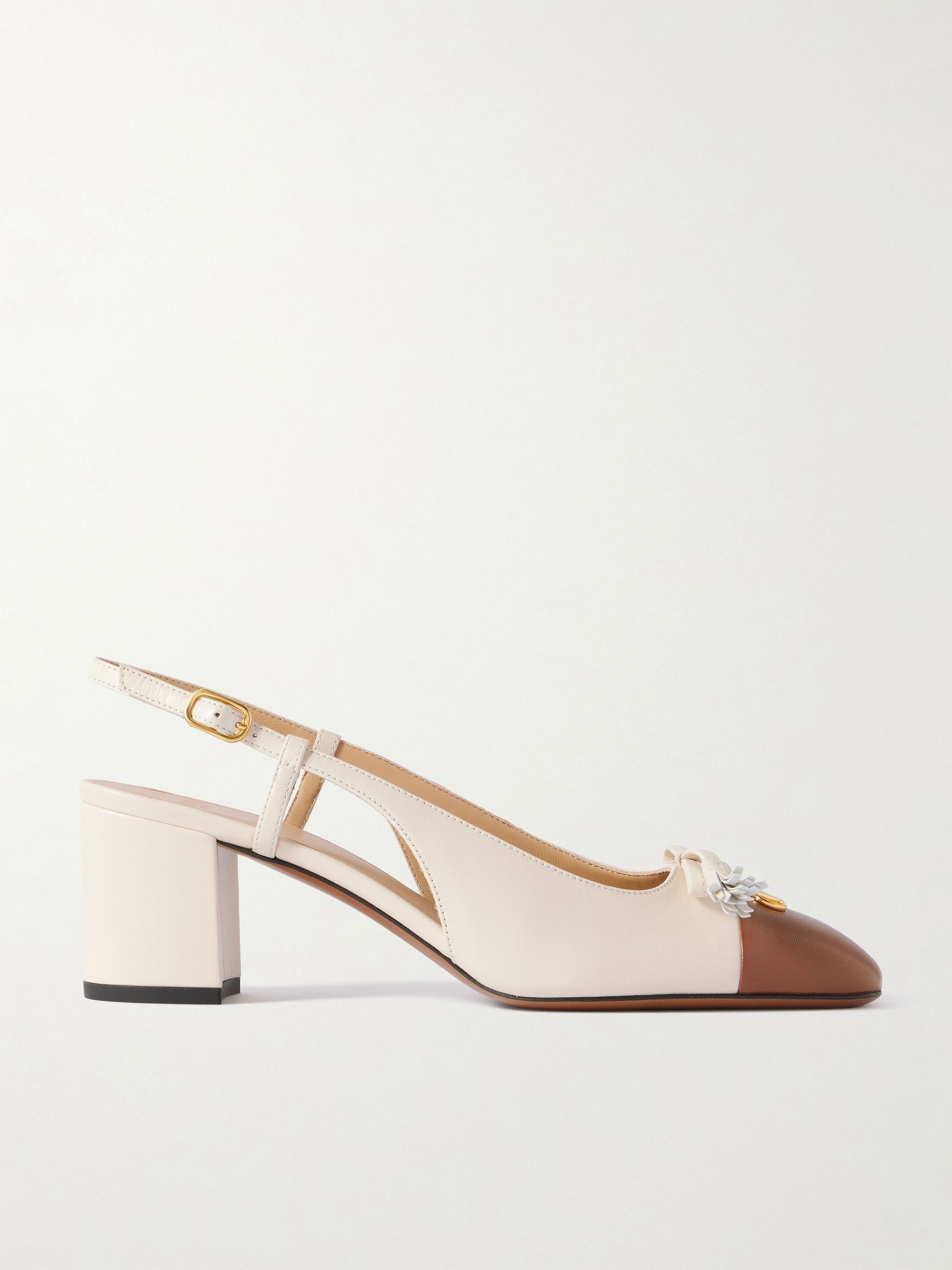 VLogo 65 tasseled leather slingback pumps Ecru - 1