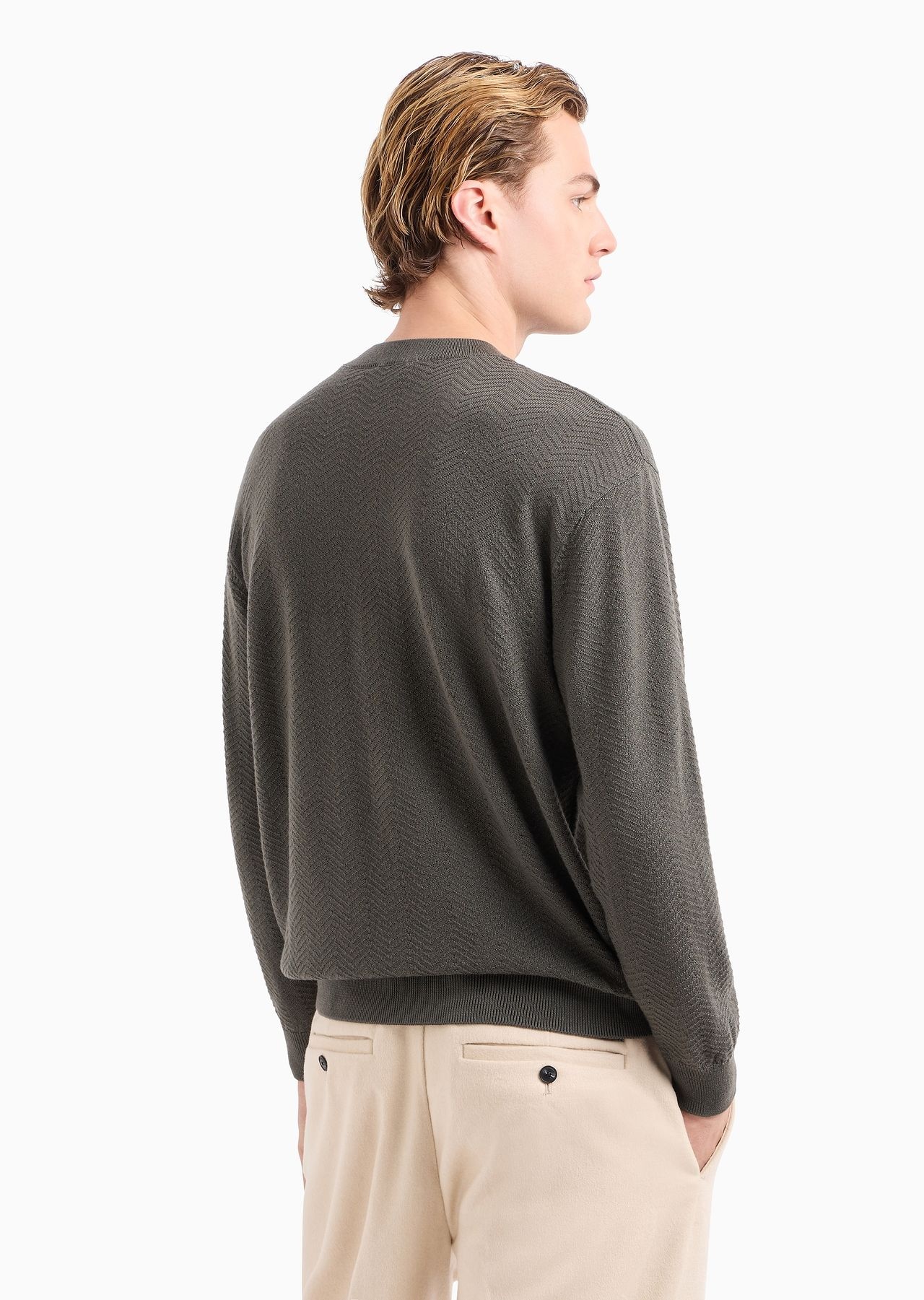 Mock-neck jumper in virgin wool with a micro-textured weave - 3