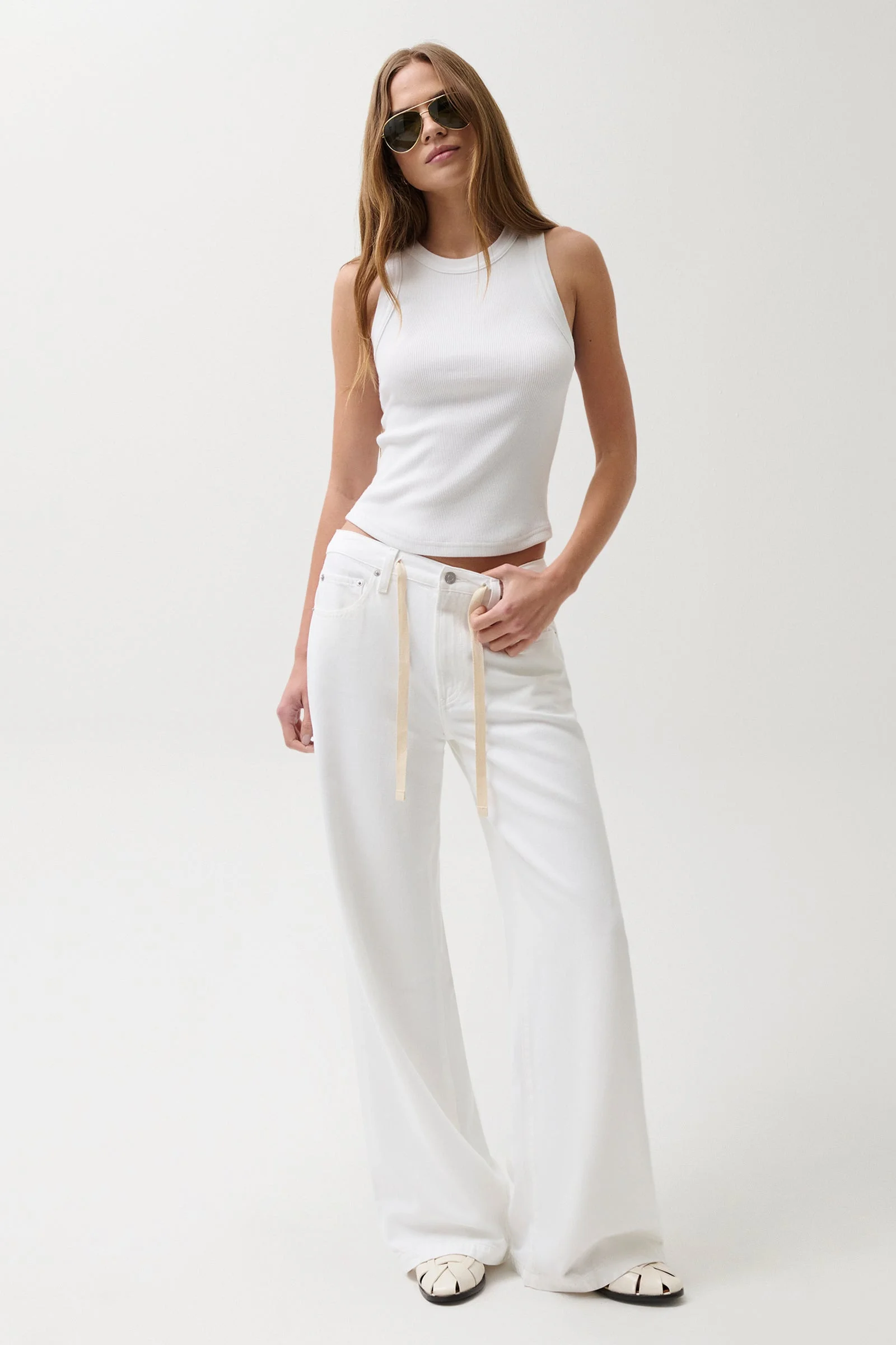 JADYN MID RISE DRAWSTRING PALAZZO JEAN - OPTIC WHITE - 1