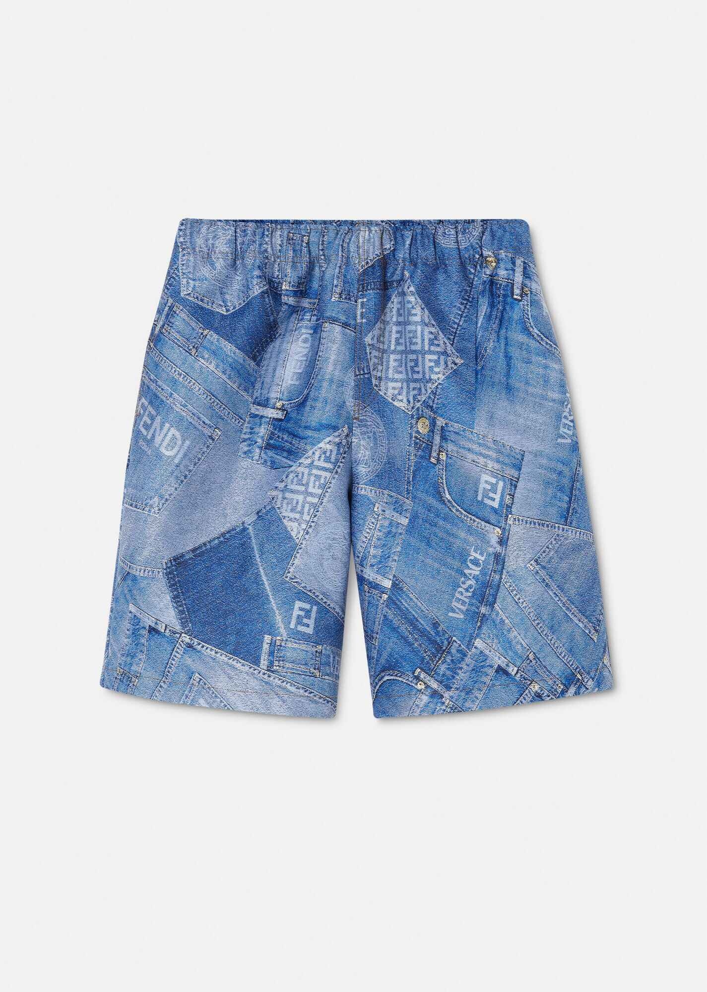 Fendace Denim Patchwork Jacquard Shorts - 1