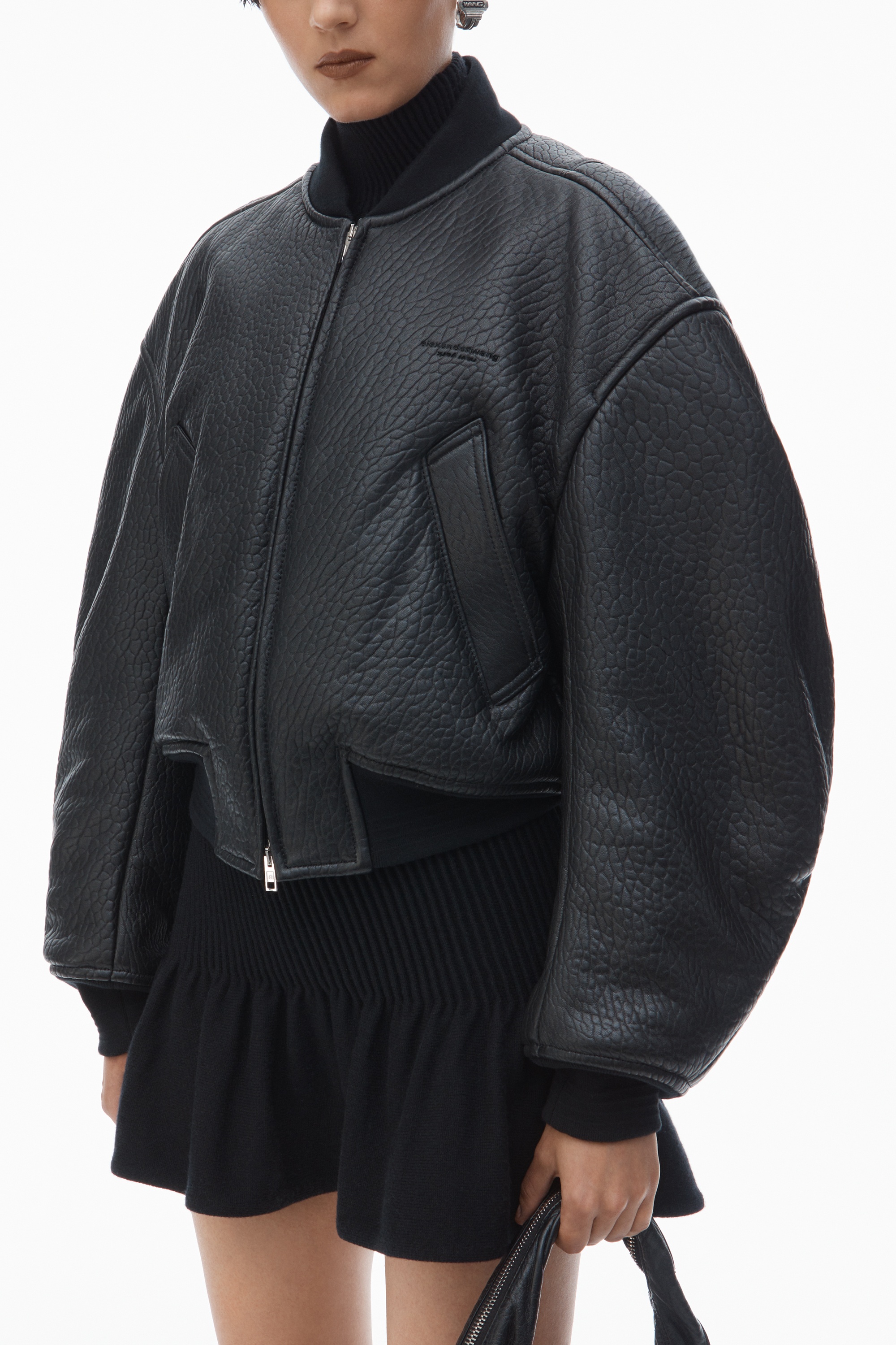 Cropped Bomber Jacket in Primal Lambskin Leather - 3