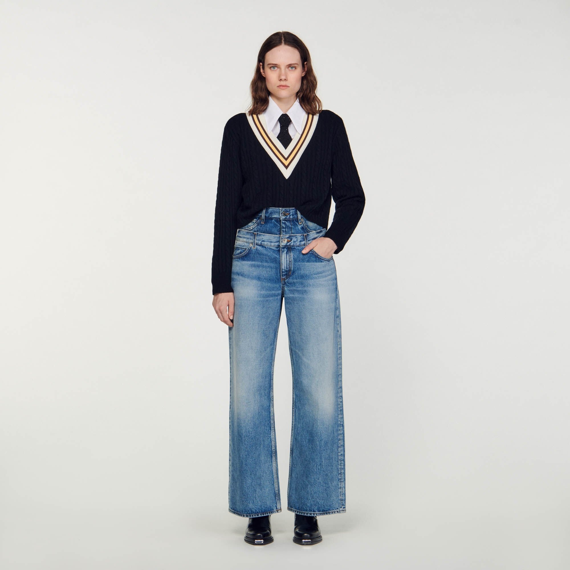 CONTRAST V-NECK JUMPER - 2