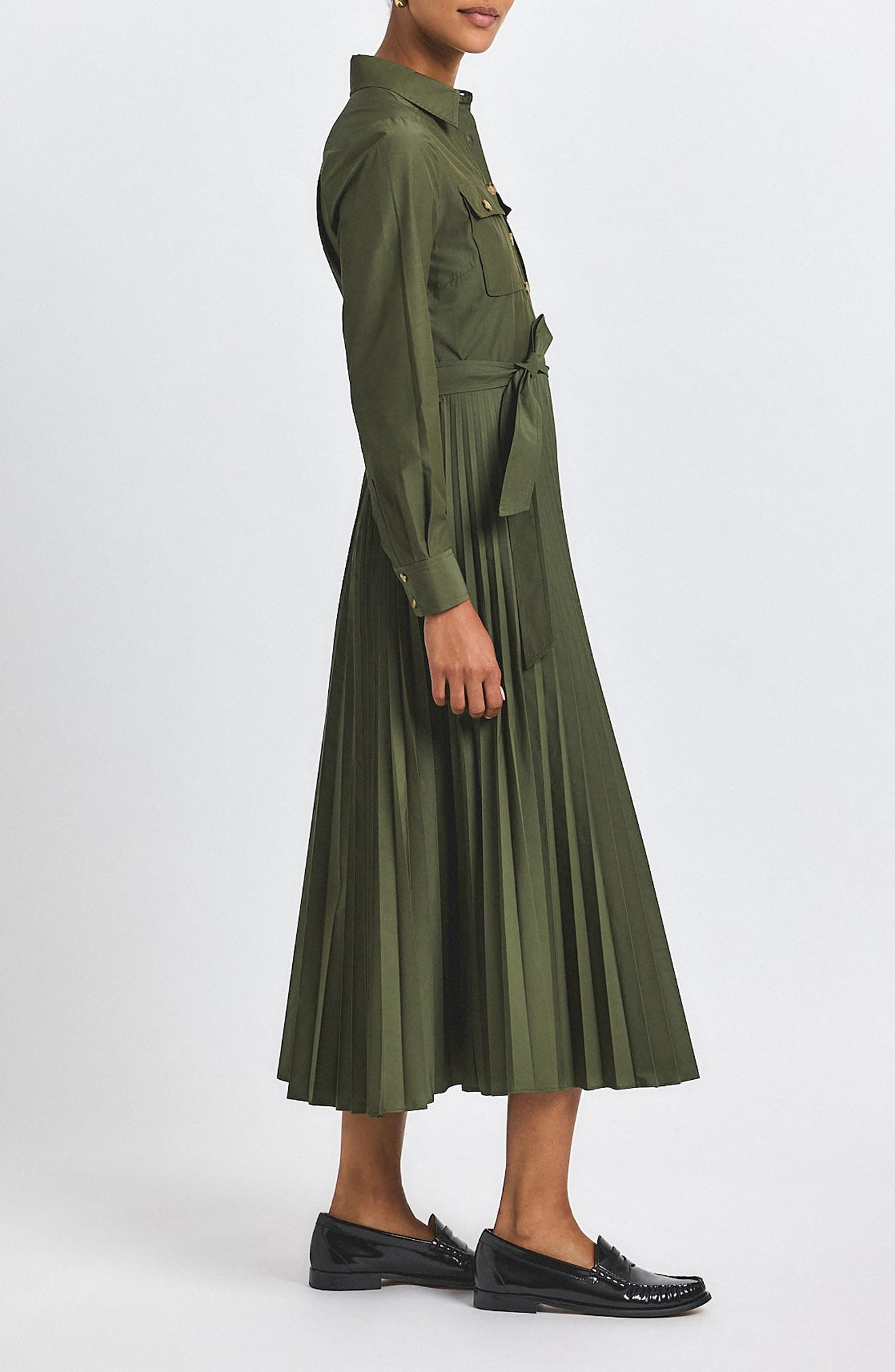 Derek Lam 10 Crosby Kenza Pleated Shirtdress in Fatigue at Nordstrom - 3