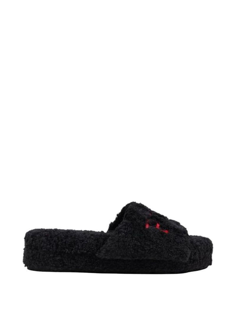 borg-texture embroidered slippers 1