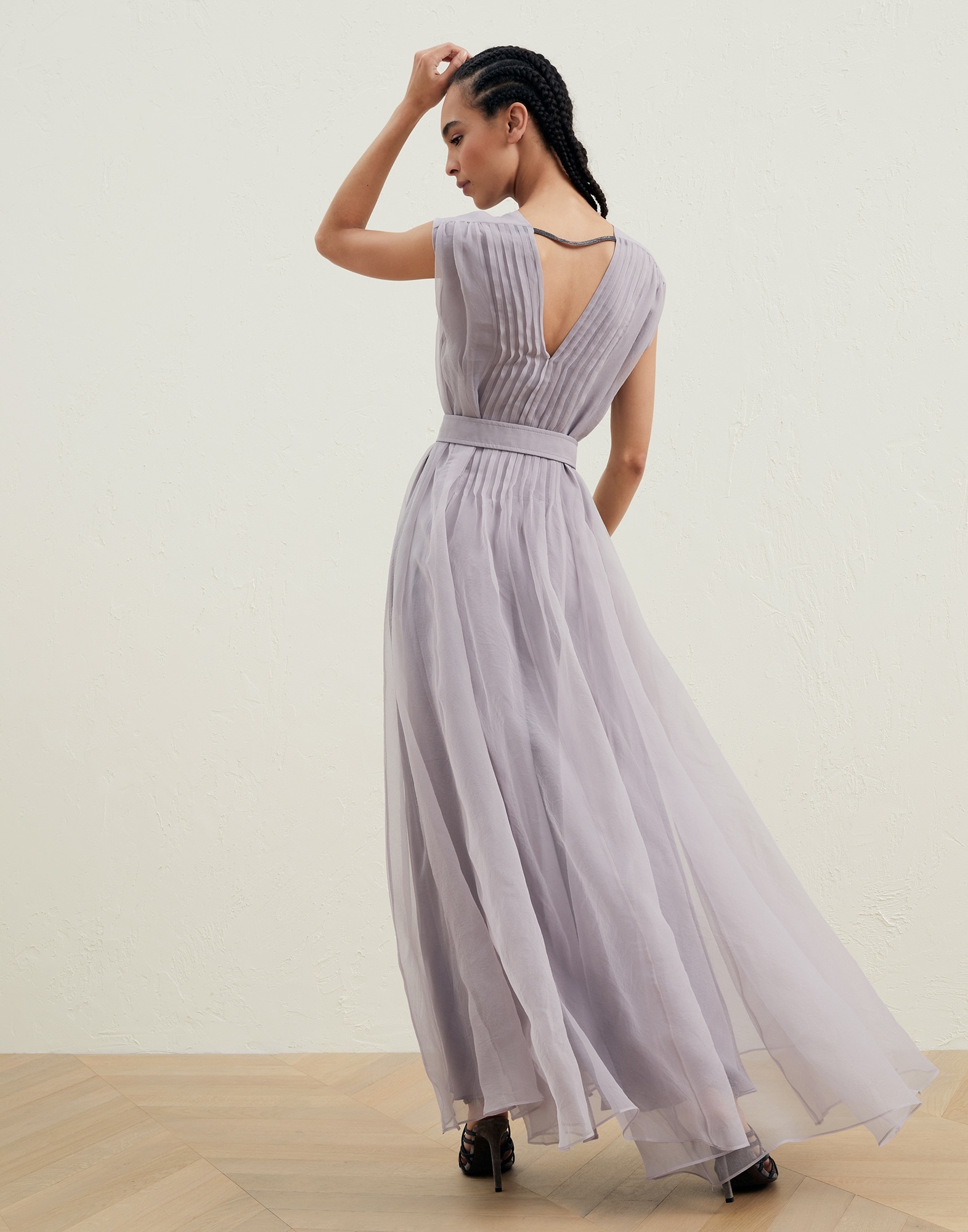 Crispy silk dress with shiny loop belt - 2