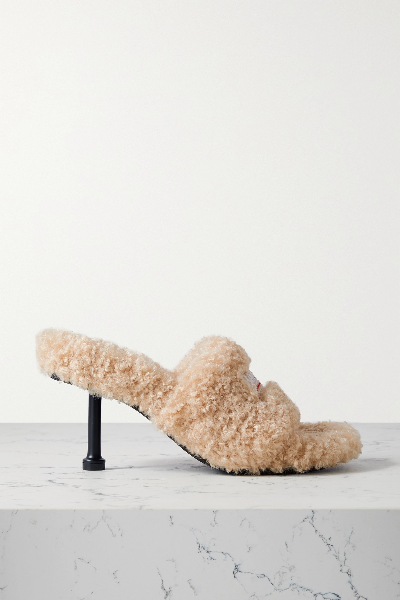 Furry logo-embroidered faux shearling mules - 1