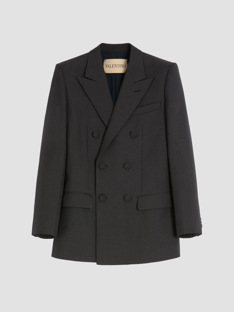 Men's Double-Breasted Wool Gabardine Jacket - Black 1