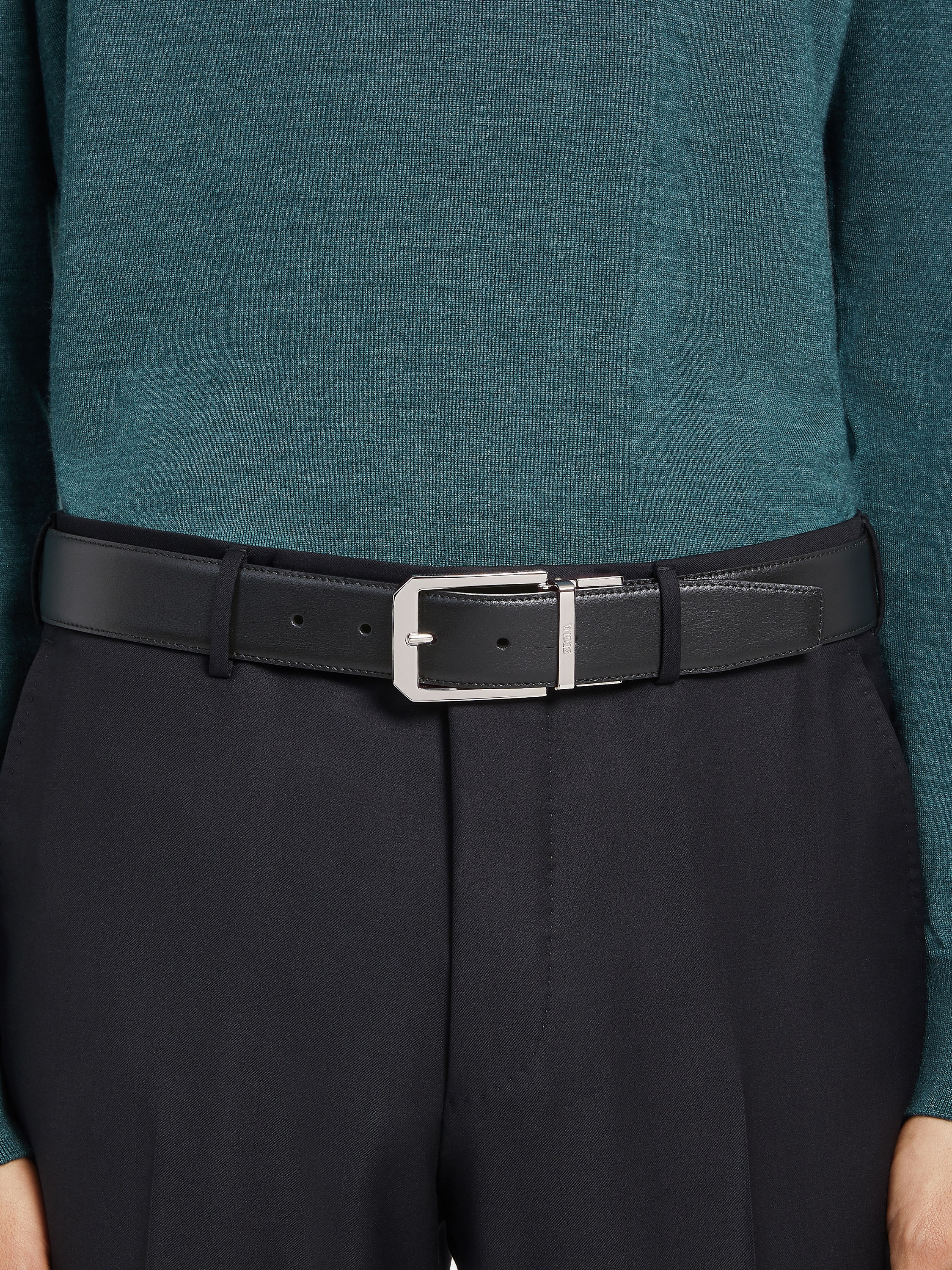 BLACK AND DARK BROWN REVERSIBLE LEATHER BELT - 3