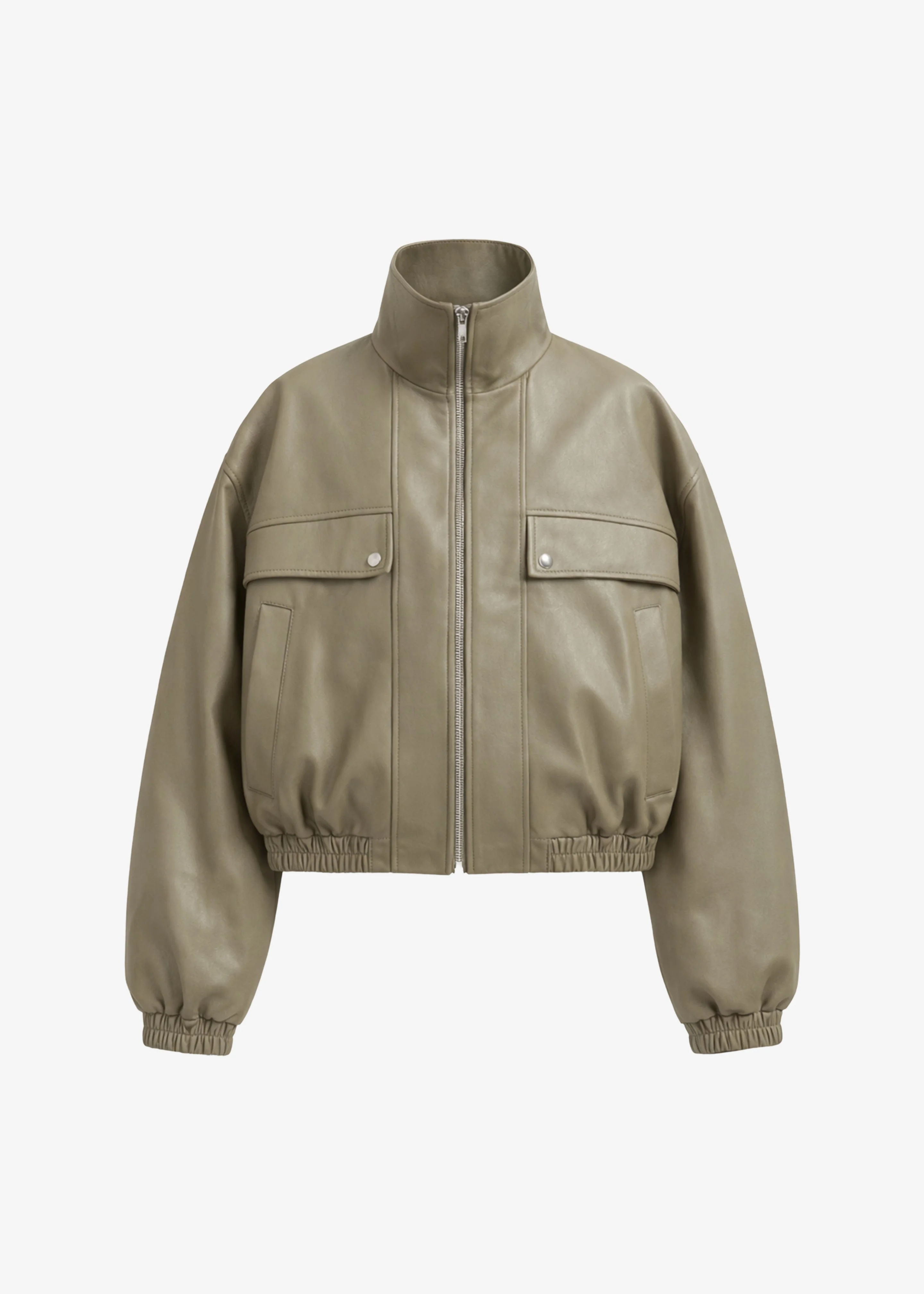 Nolita Faux Leather Bomber Jacket - Sage - 1