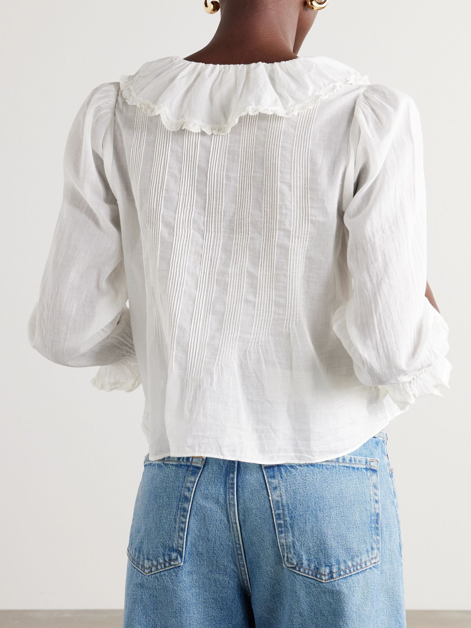 Hardy lace-trimmed ruffled pintucked organic cotton-voile blouse White - 4