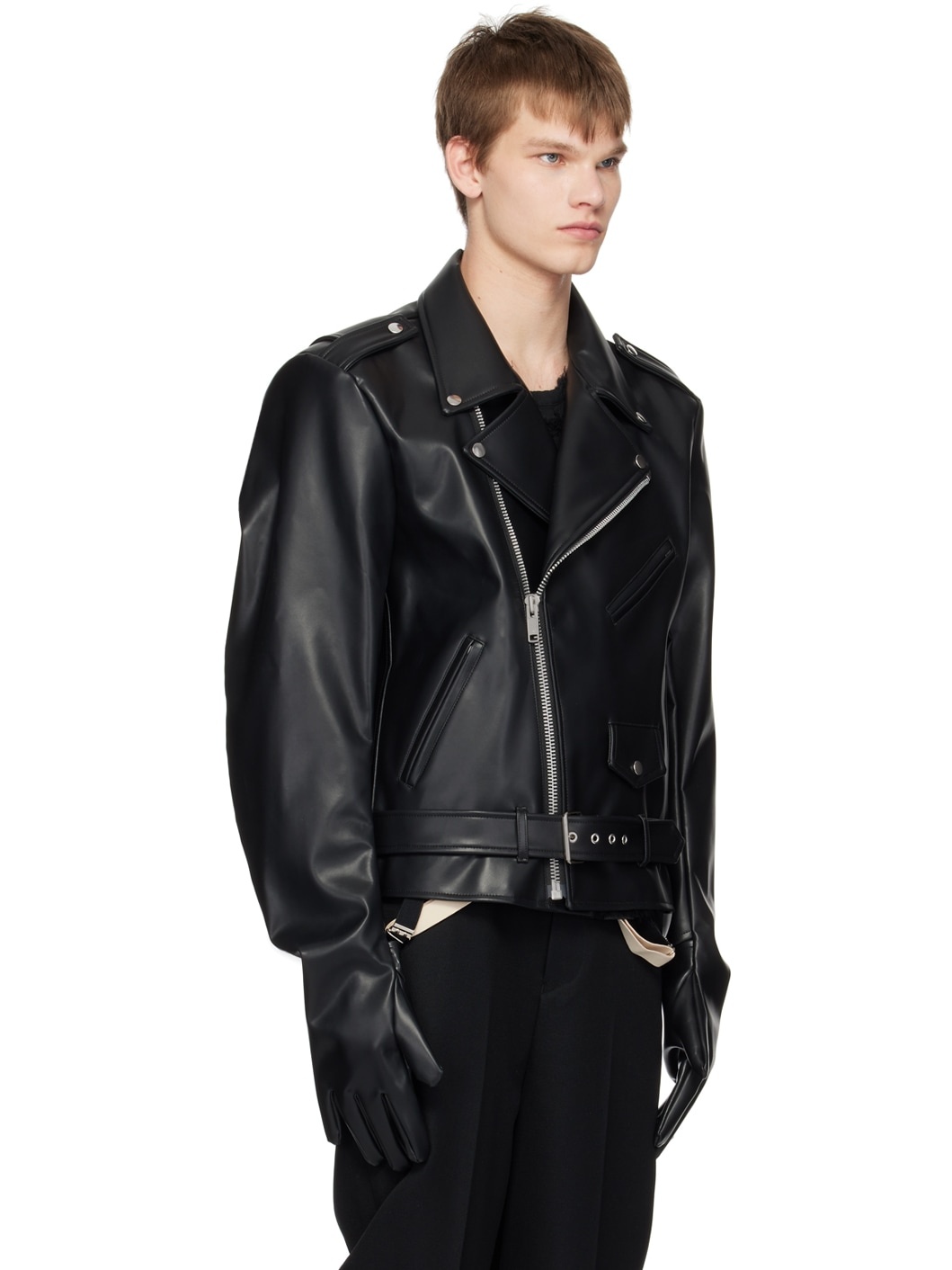 Black Glove Sleeve Rider's Leather Jacket - 2