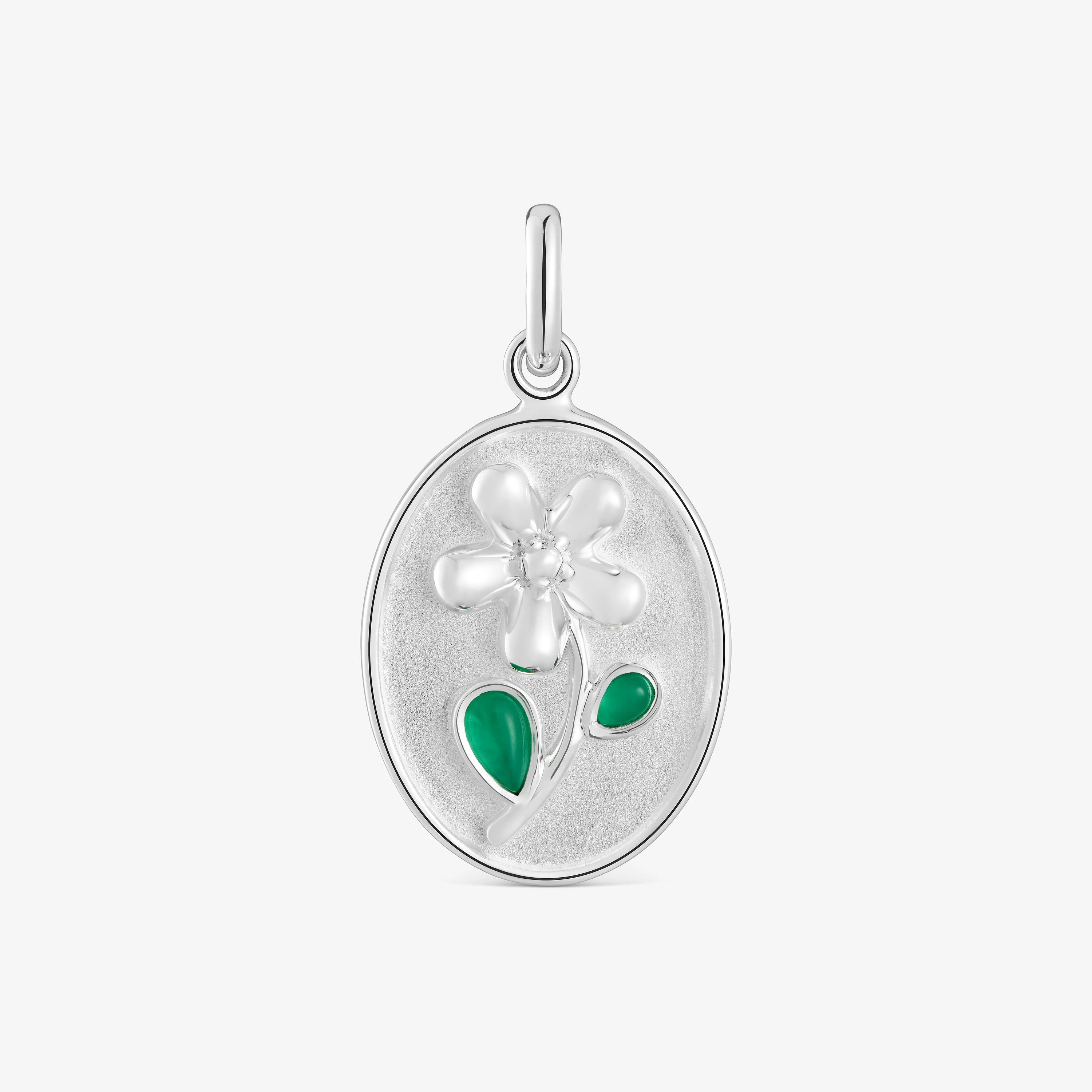 Silver Medallion pendant with green chalcedony Daisy - 1