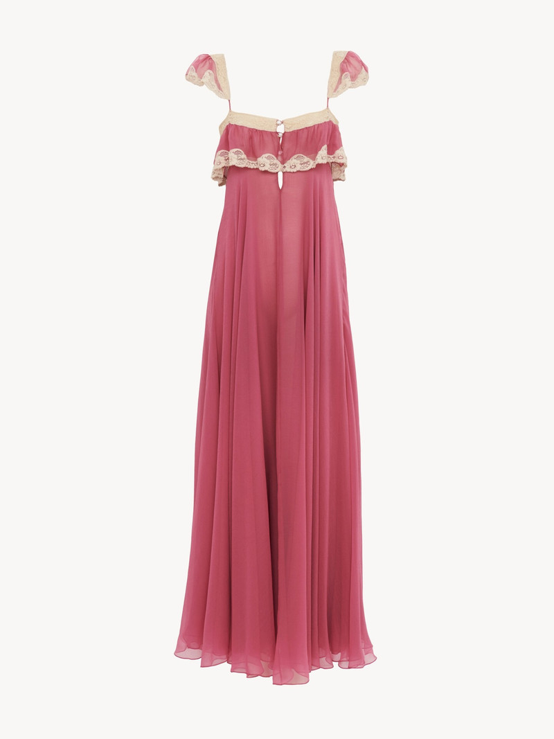 FLUID LONG DRESS IN SILK MOUSSELINE & LACE 1