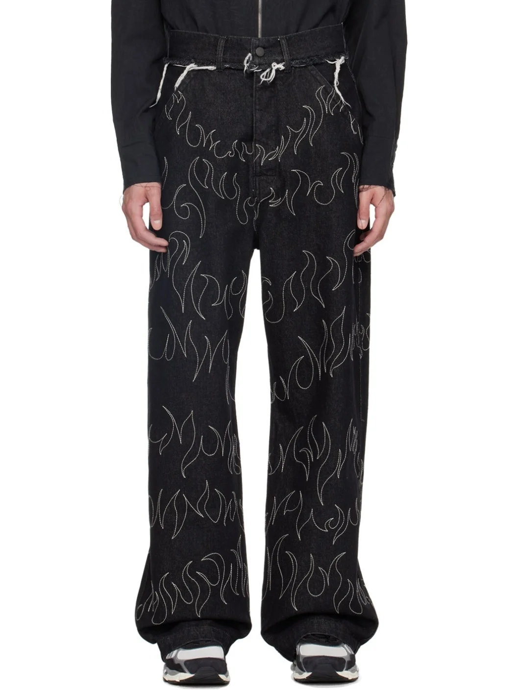 Black Embroidered Jeans - 1