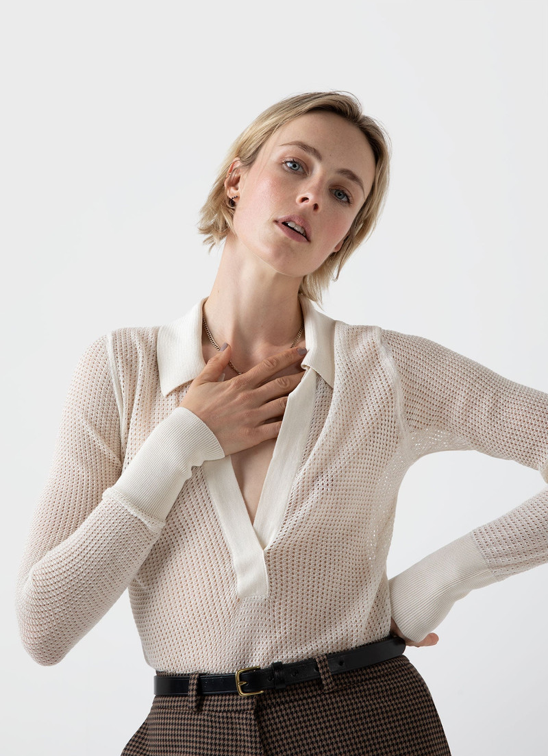 Sunspel Edie Campbell Open Knit Silk Polo outlook