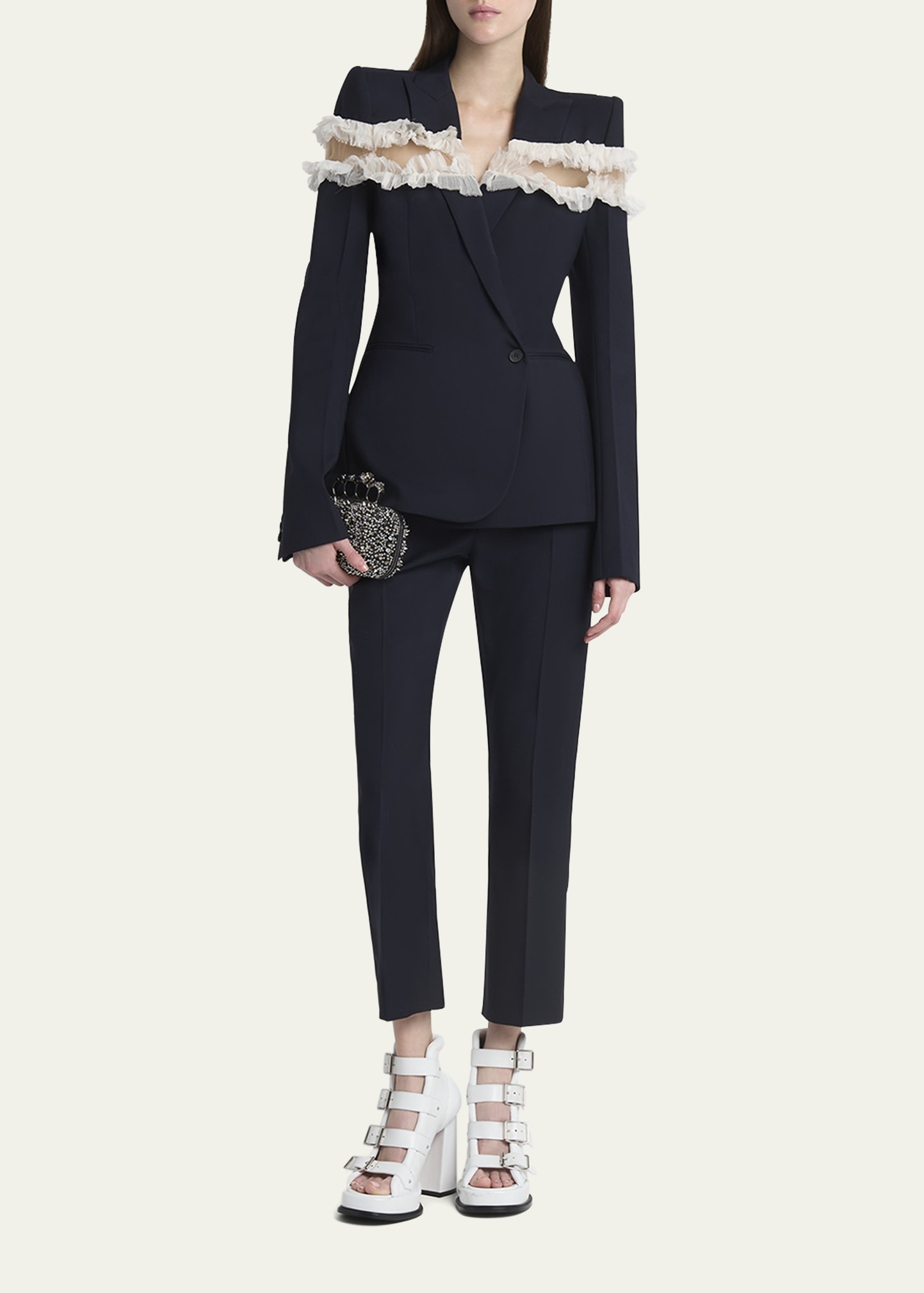 Ruffle Inset Single-Breasted Blazer - 2