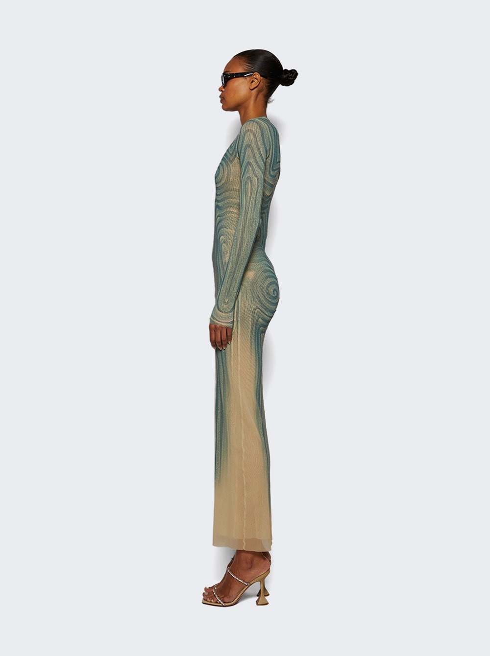 Long Spiral Dress Ecru And Aqua - 3