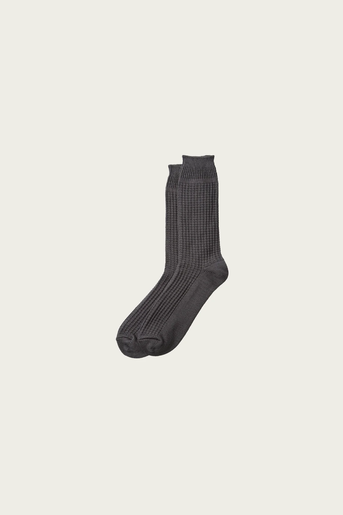 Cotton Waffle Crew Socks - Dark Gray - 1