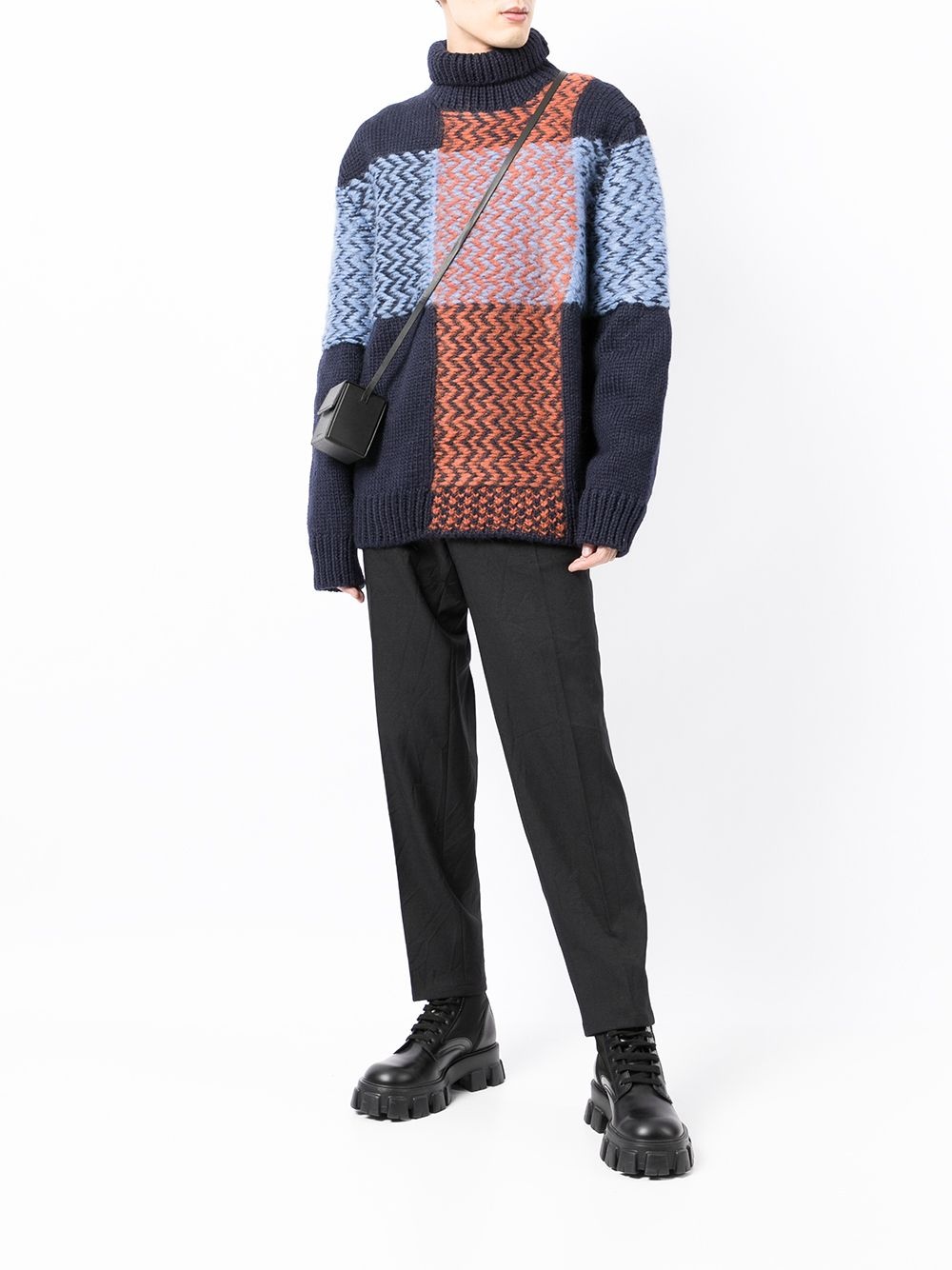 exploded woven check intarsia-knit jumper - 2