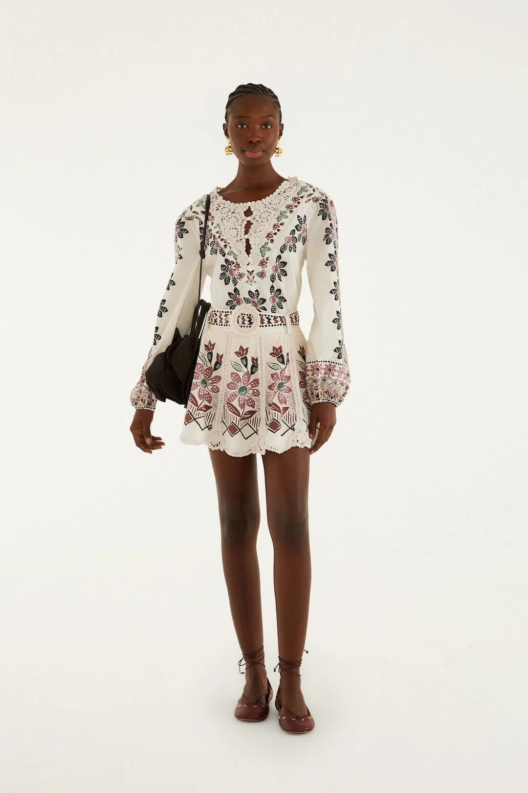 Off-White Ainika Rustic Flowers Crochet Detail Mini Skirt - 1