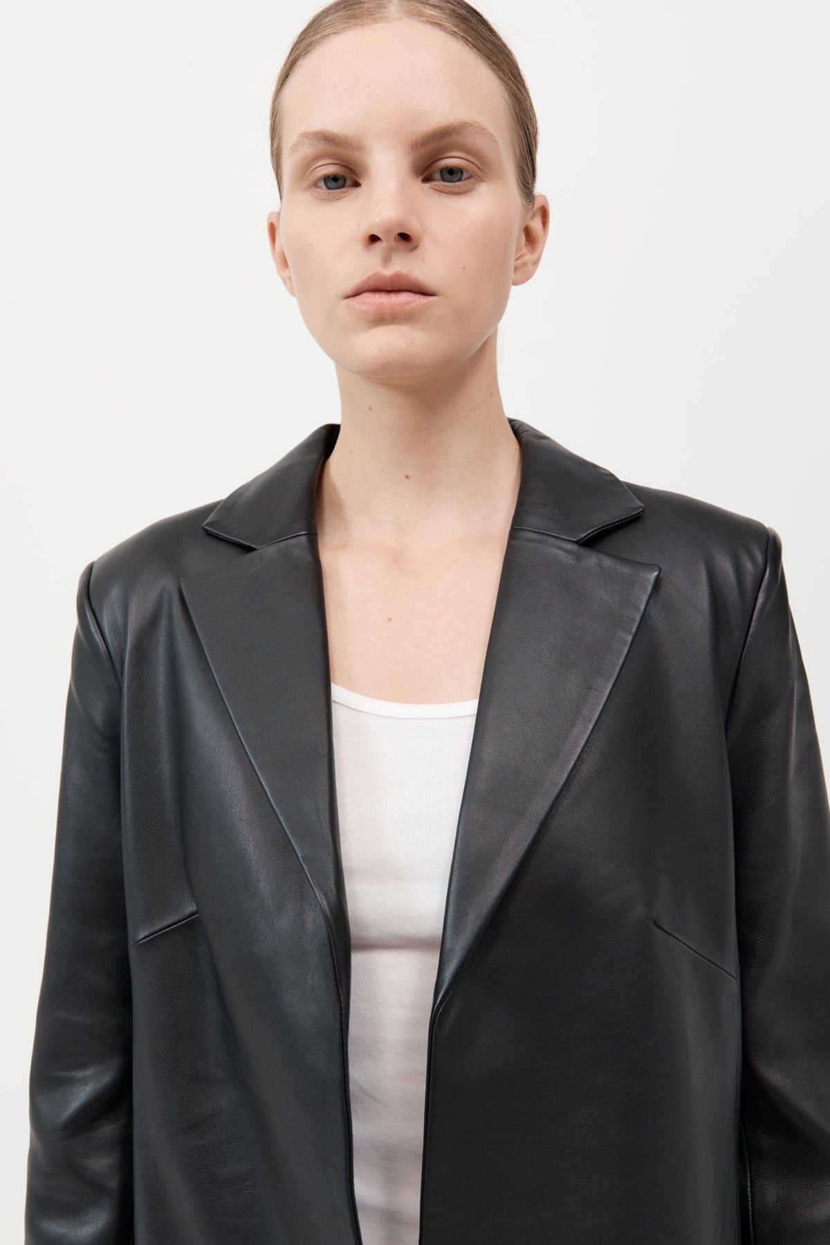 Leather Longline Jacket - Black - 3