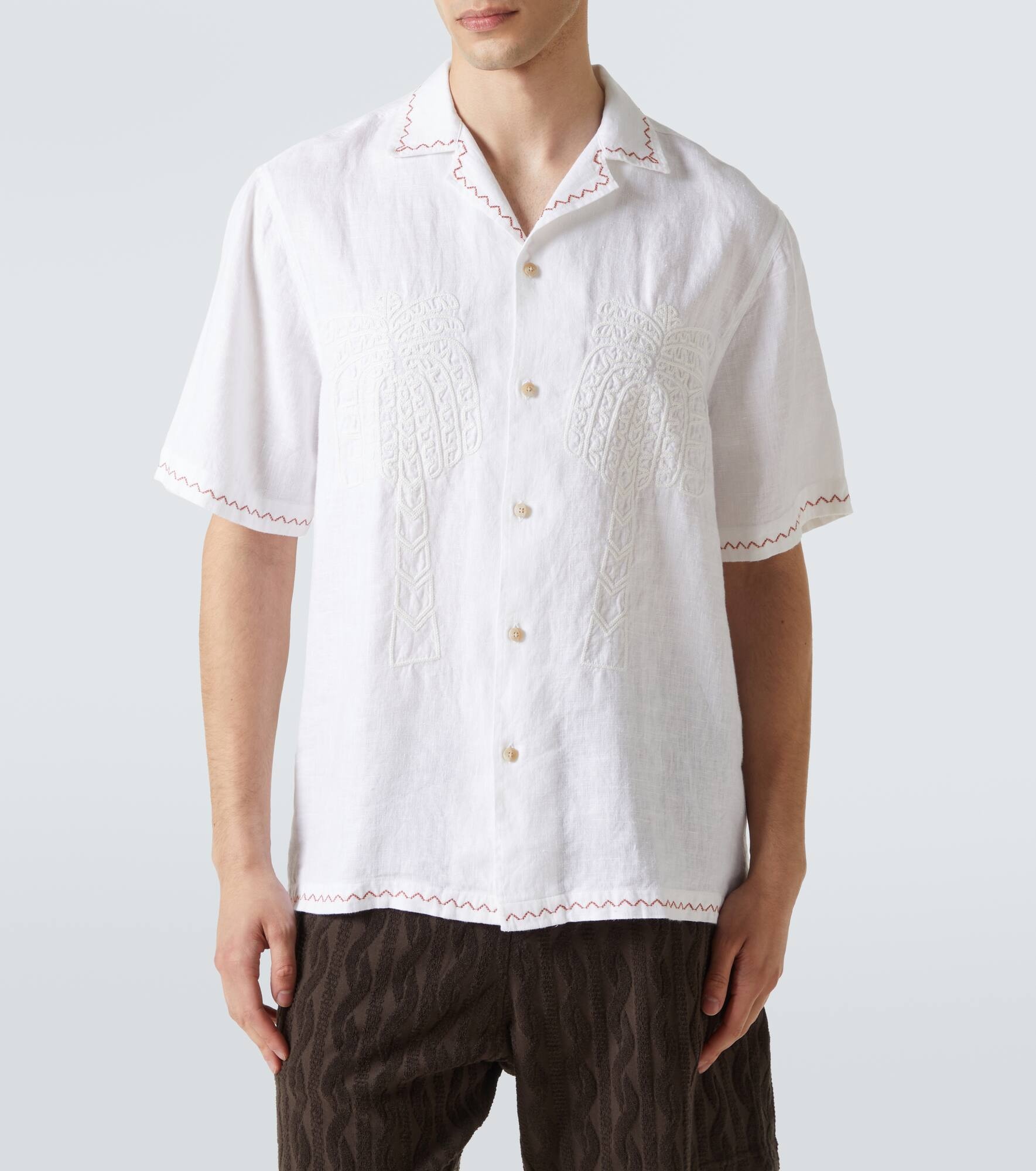 Flavio embroidered linen bowling shirt - 3
