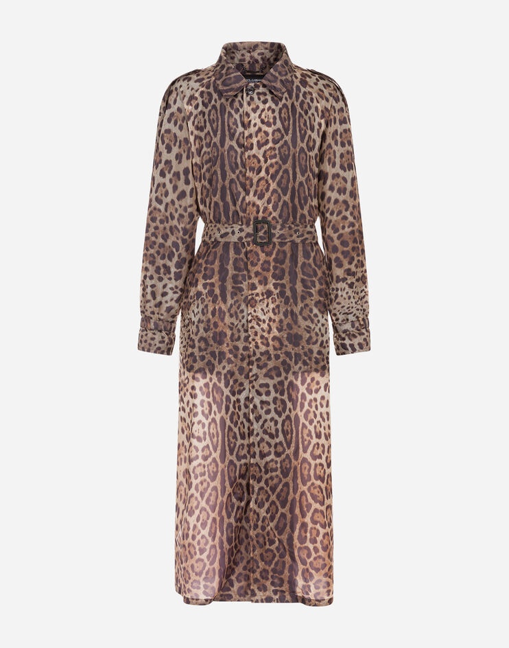 Single-breasted trench jacket in nylon with leopard print - 3