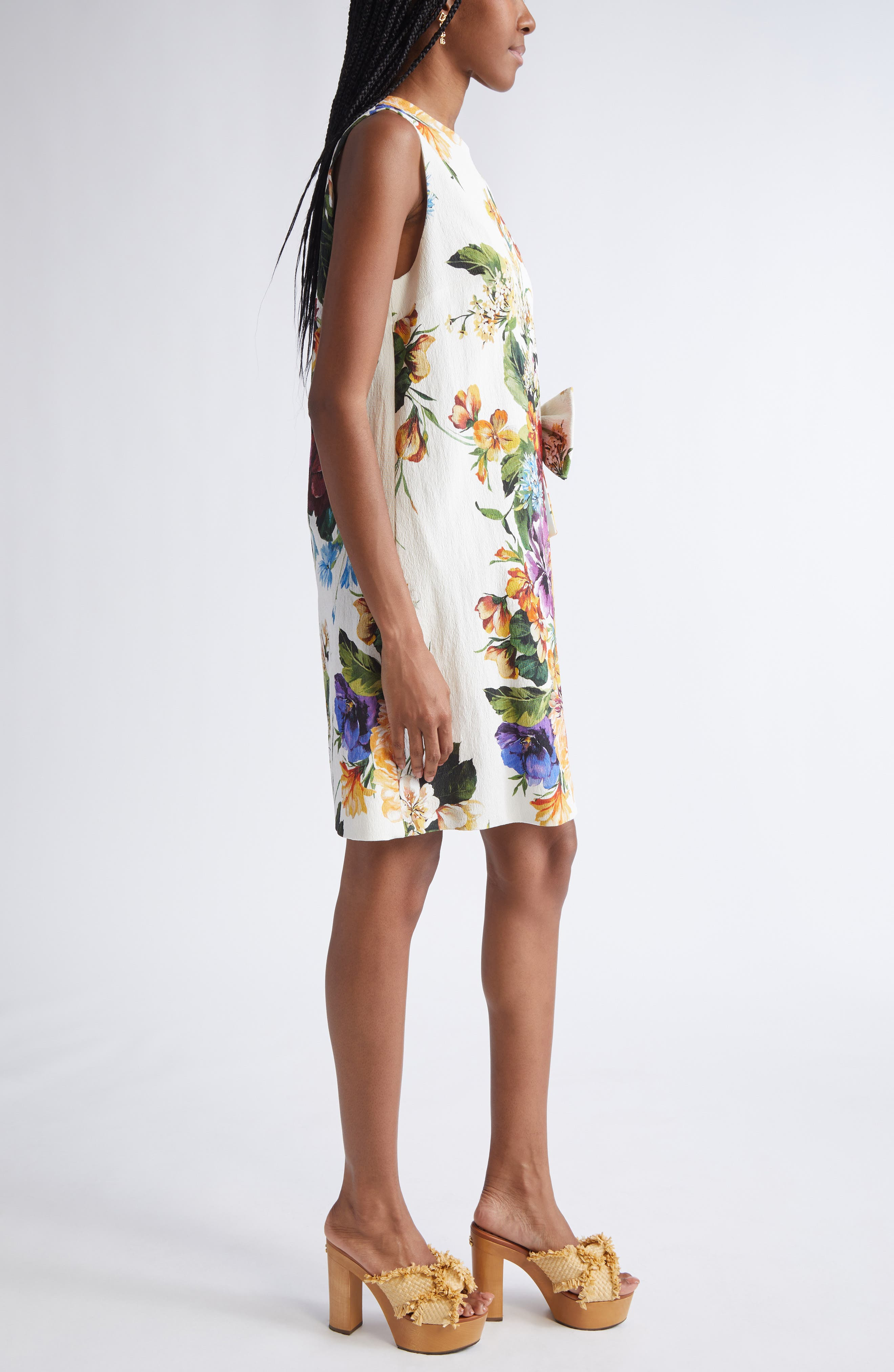 Dolce&Gabbana Flower Bouquet Print Bow Front Minidress in Ha5Pc B.fiori Cret. F.bco at Nordstrom - 3