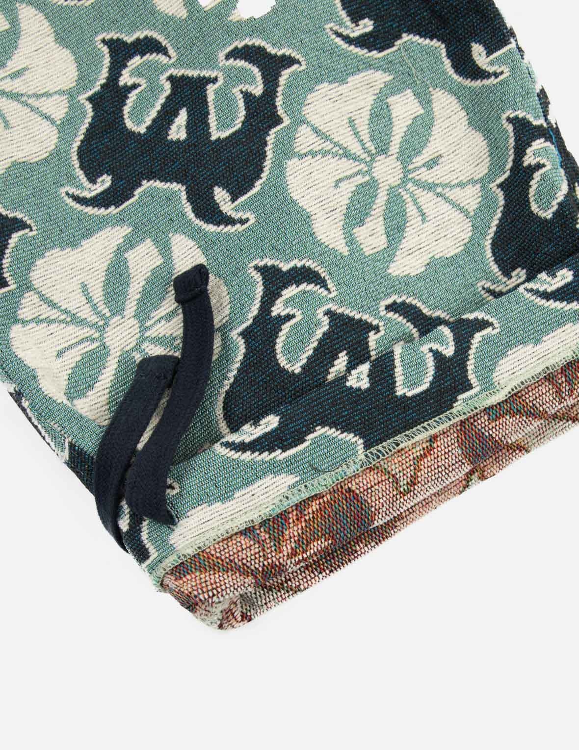 Allover Kamon and Logo Jacquard Wide Leg Tapestry Cargo Pants - 7