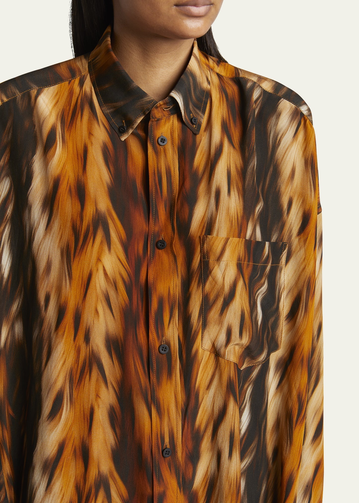 Fur Print Cocoon Silk Crepe Blouse - 5
