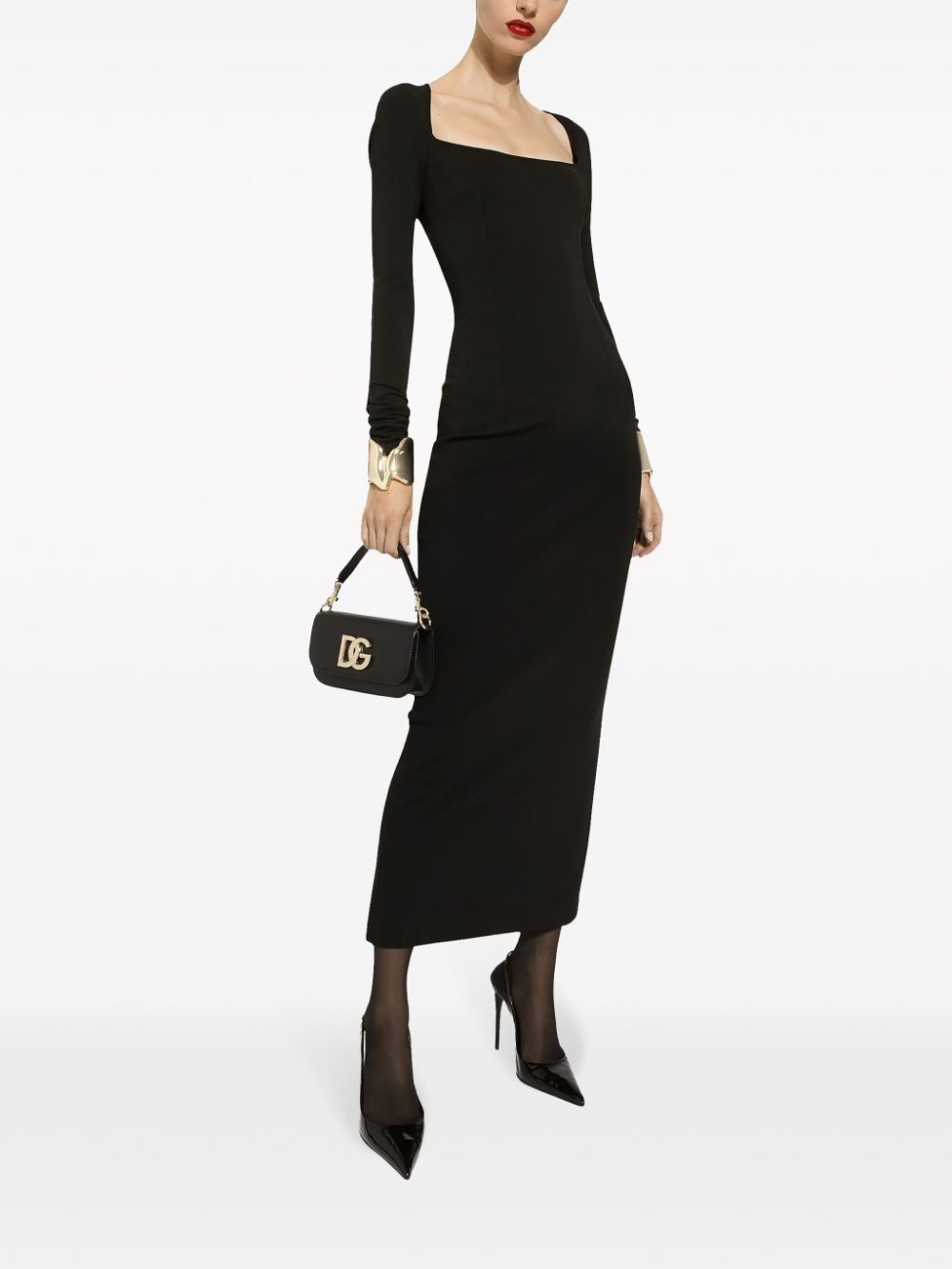 long-sleeve square-neck midi dress - 2