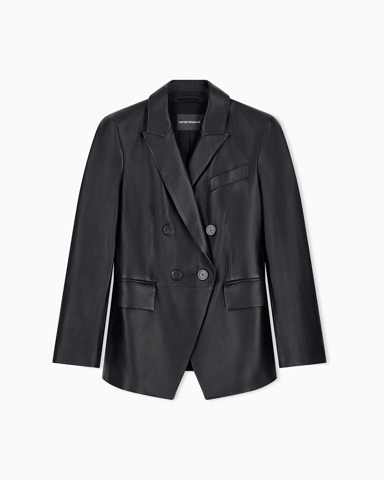 SLIM-FIT DOUBLE-BREASTED BLAZER IN SEMI-GLOSSY LEATHER - 1