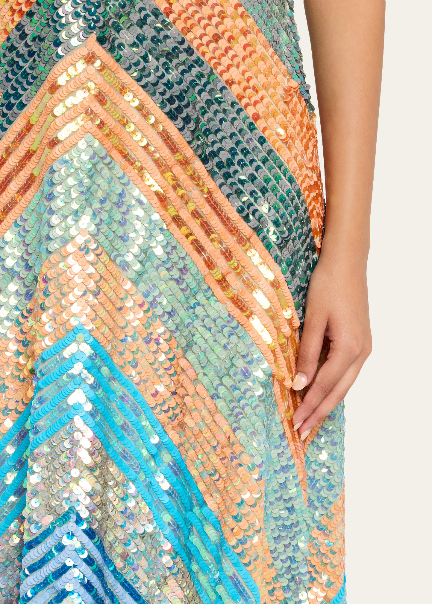 Chevron Sequined Bias Strapless Maxi Dress - 5