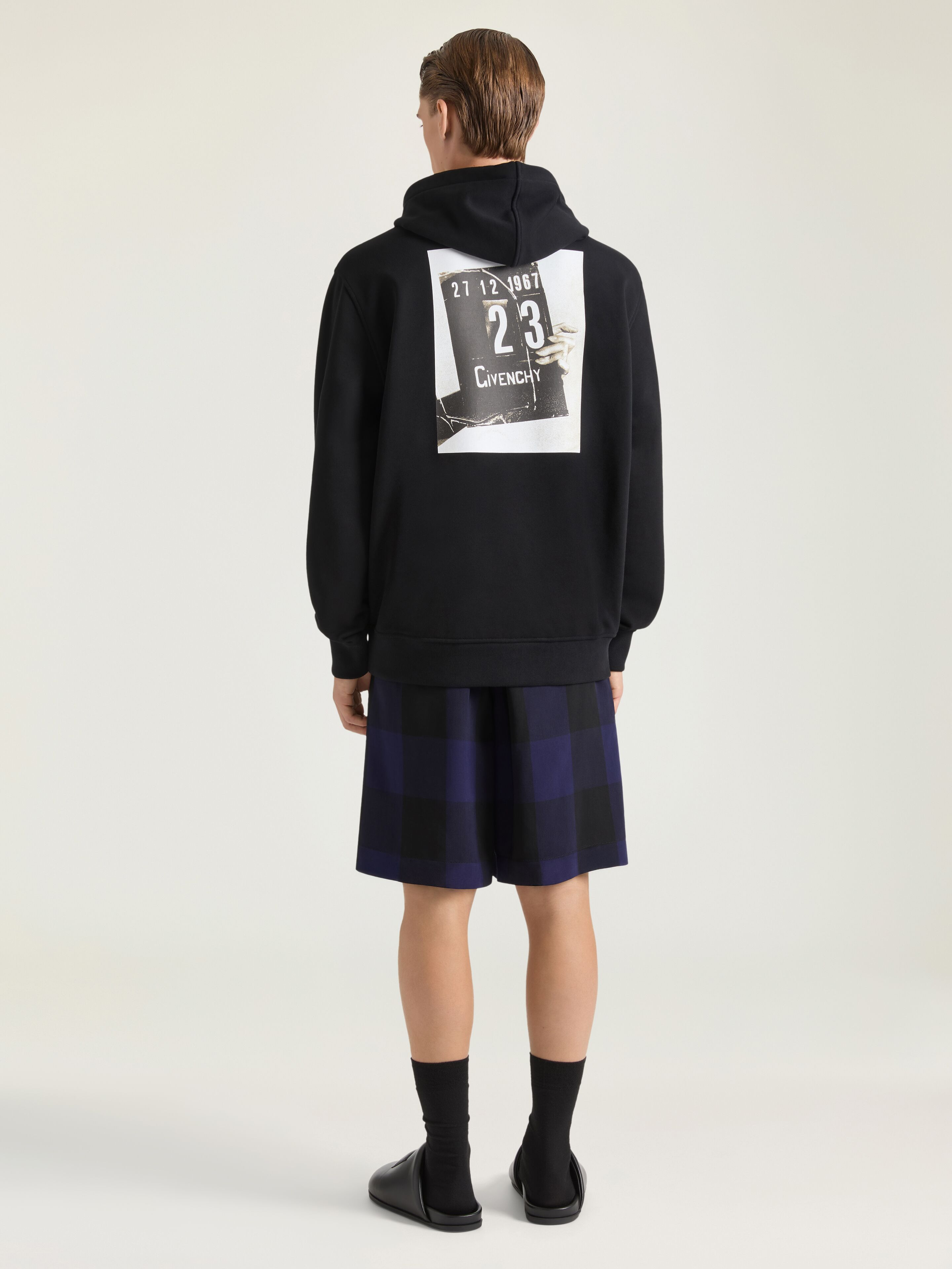 COUTURE SEAM HOODIE IN FLEECE WITH CLAPPERBOARD PRINT - 3