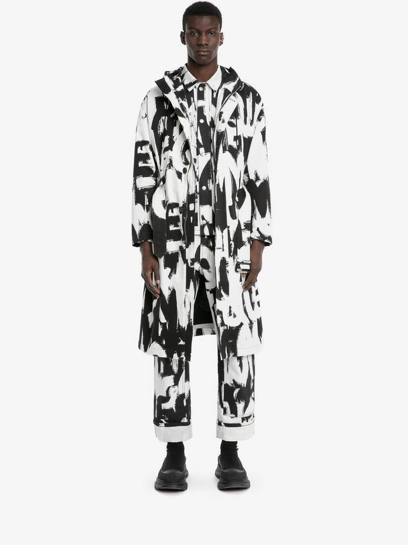 Alexander McQueen Mcqueen Graffiti Parka in White/black outlook