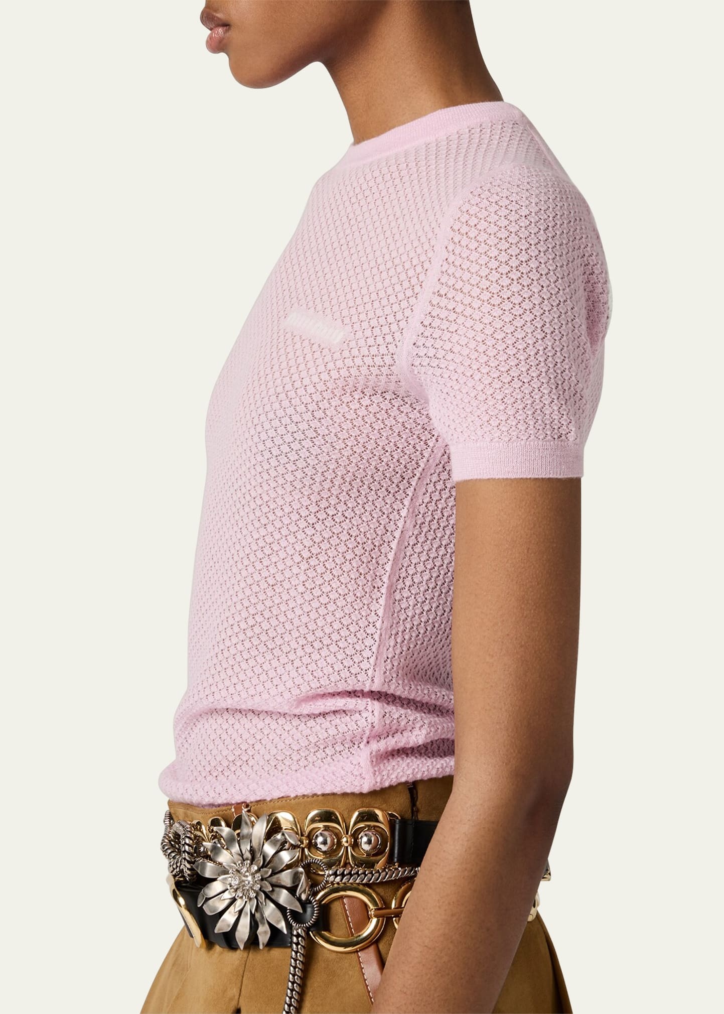 Cashmere Lacy Short-Sleeve Sweater - 4