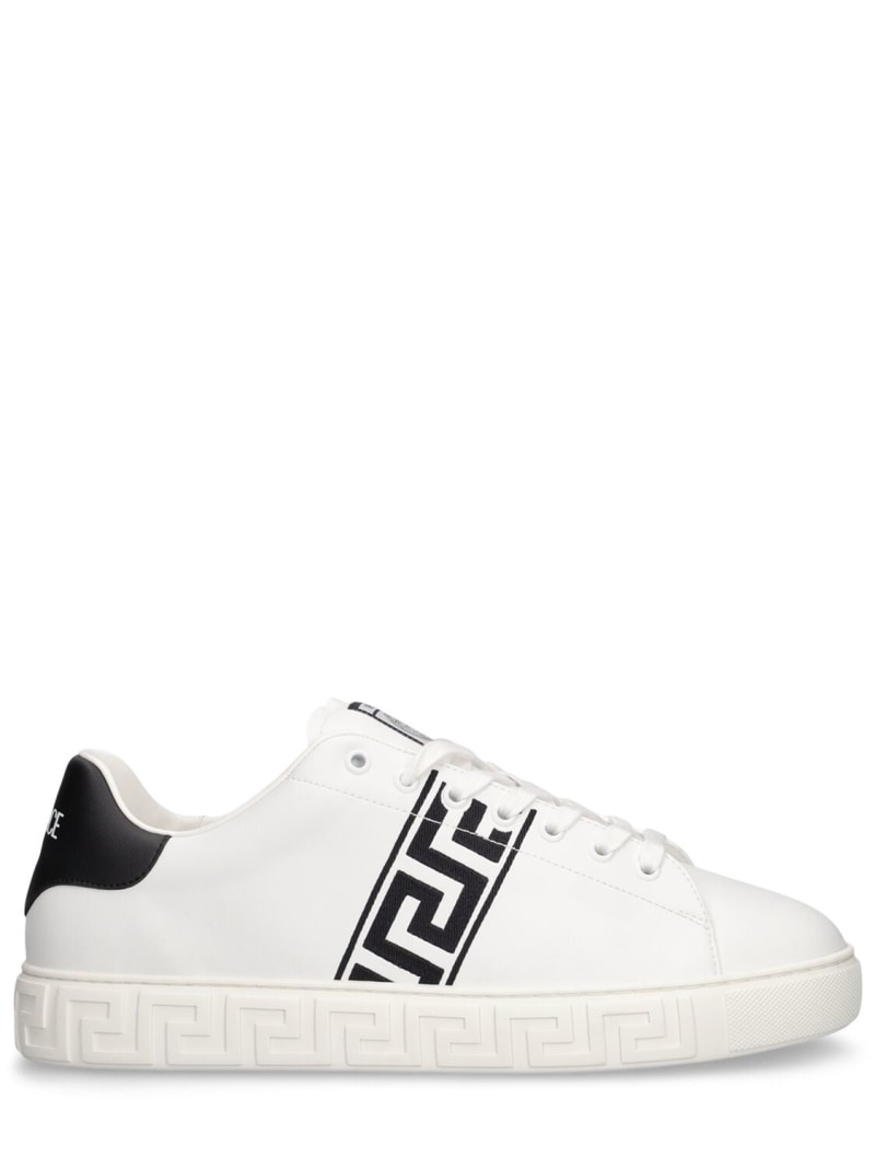 Faux leather logo sneakers - 1