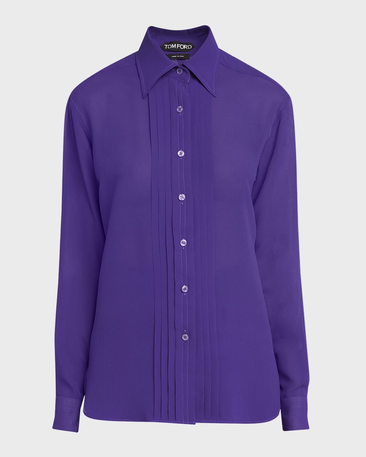 Pleated-Placket Silk Georgette Button-Down Shirt - 1