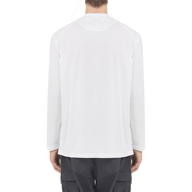 Men's Y-3 Round Neck Pullover Logo Long Sleeves White T-Shirt FN3362 - 4